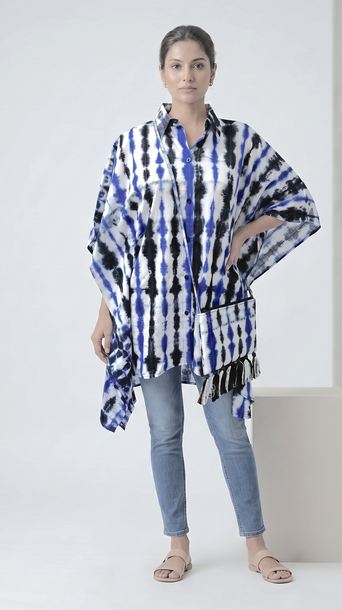 Indigo Eclipse Hand Tie-Dye Cotton Kaftan Shirt