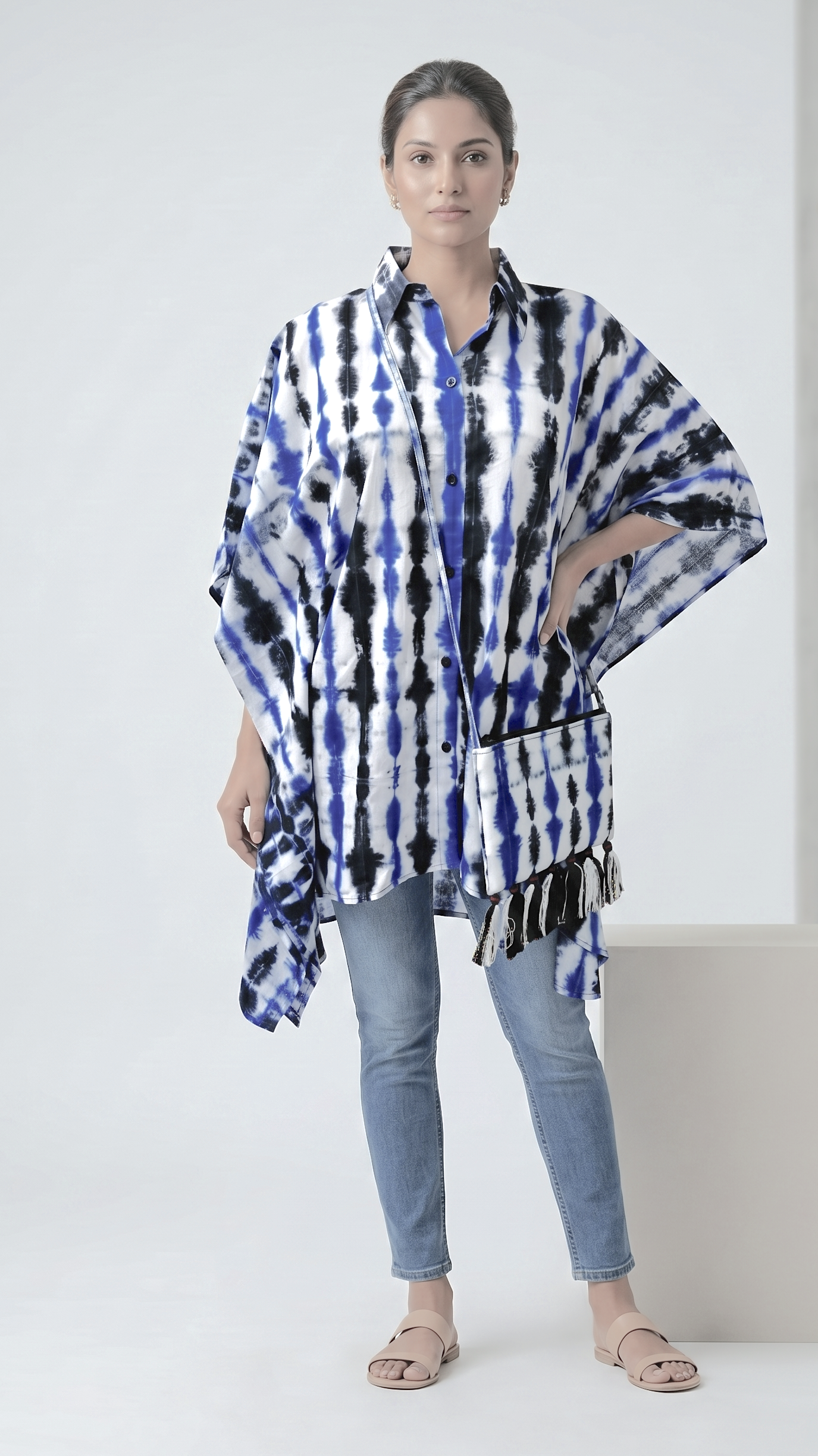 Indigo Eclipse Hand Tie-Dye Cotton Kaftan Shirt