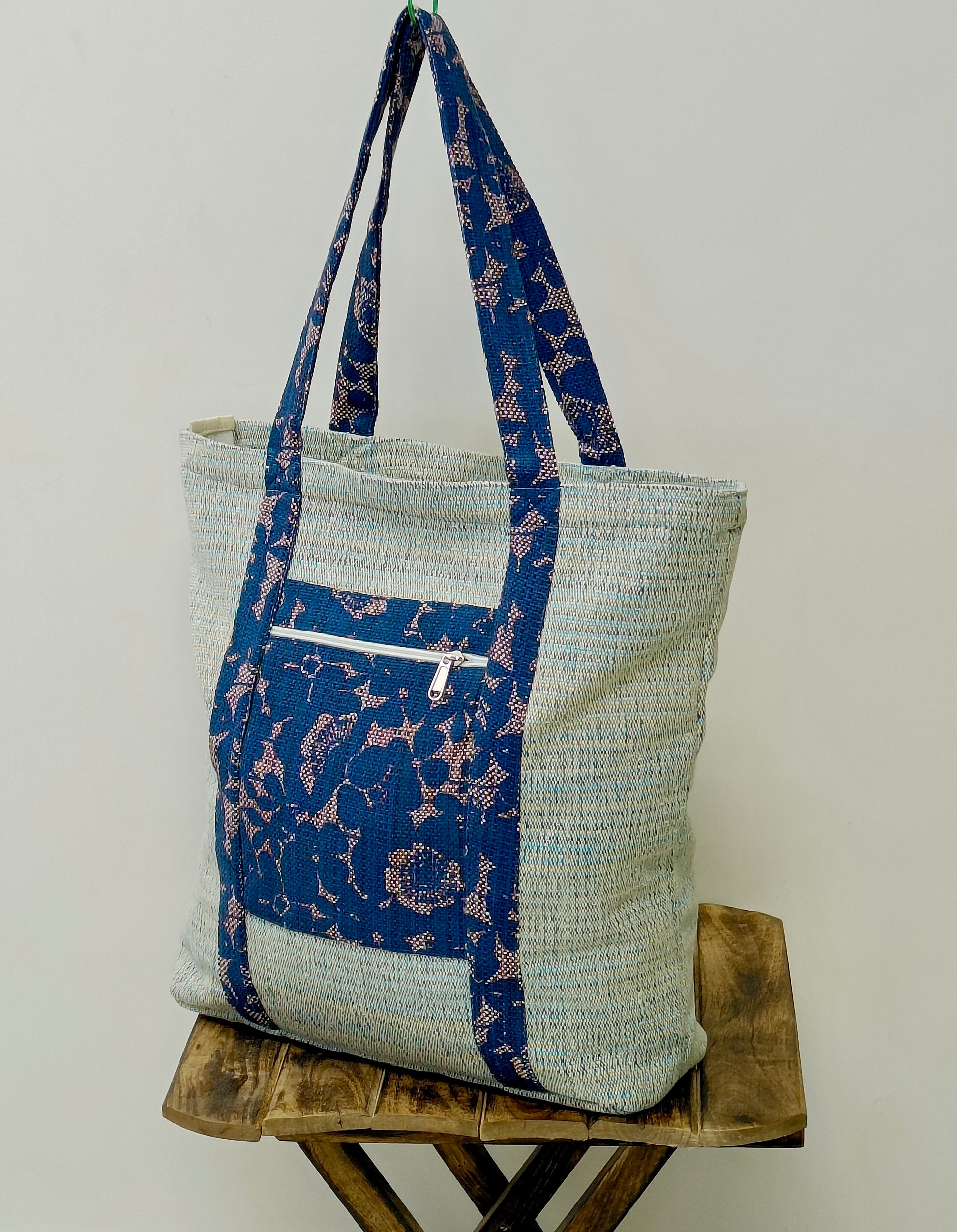 Blue Blossom Handloom Large Tote