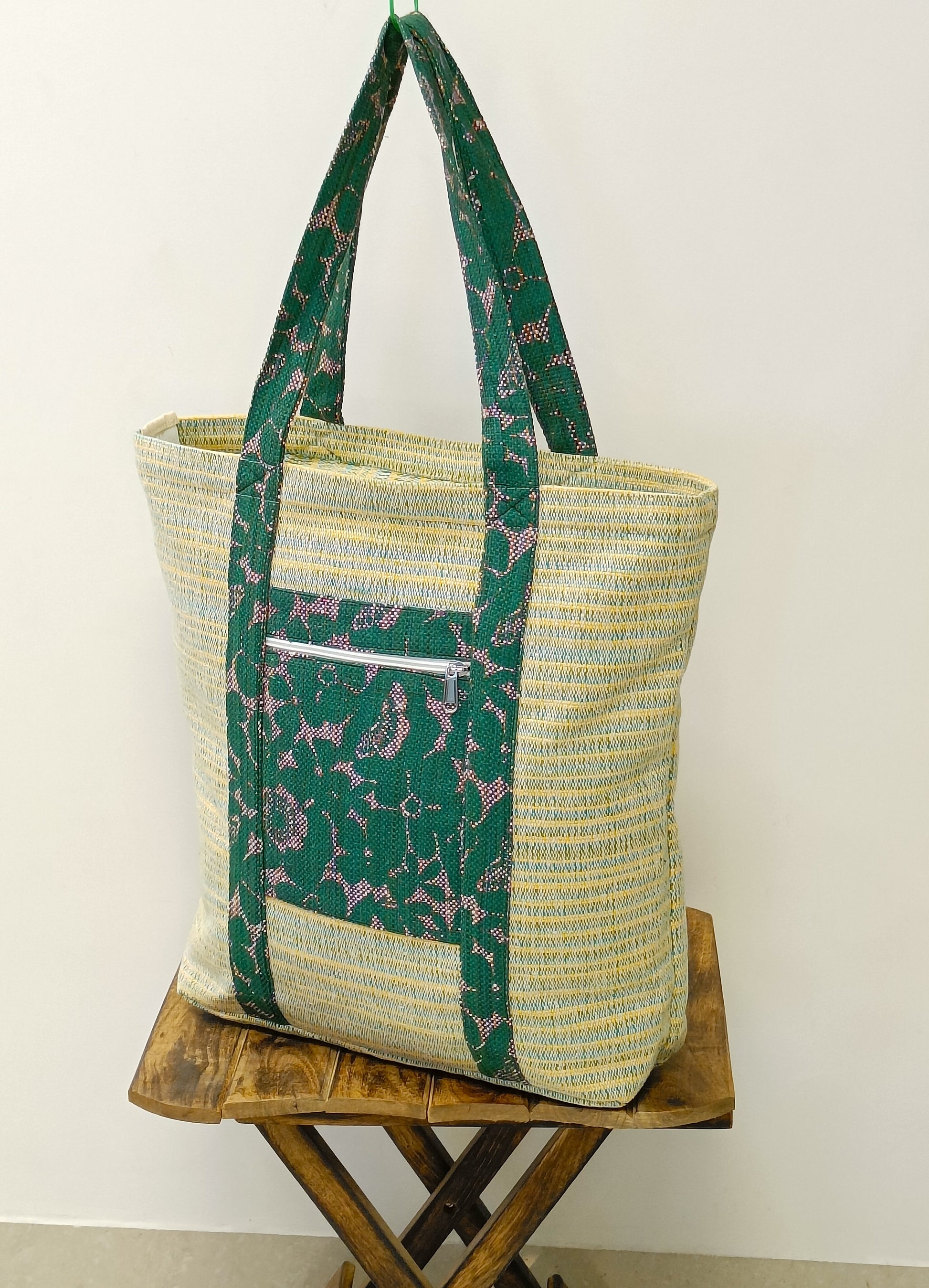Green Blossom Handloom Large Tote
