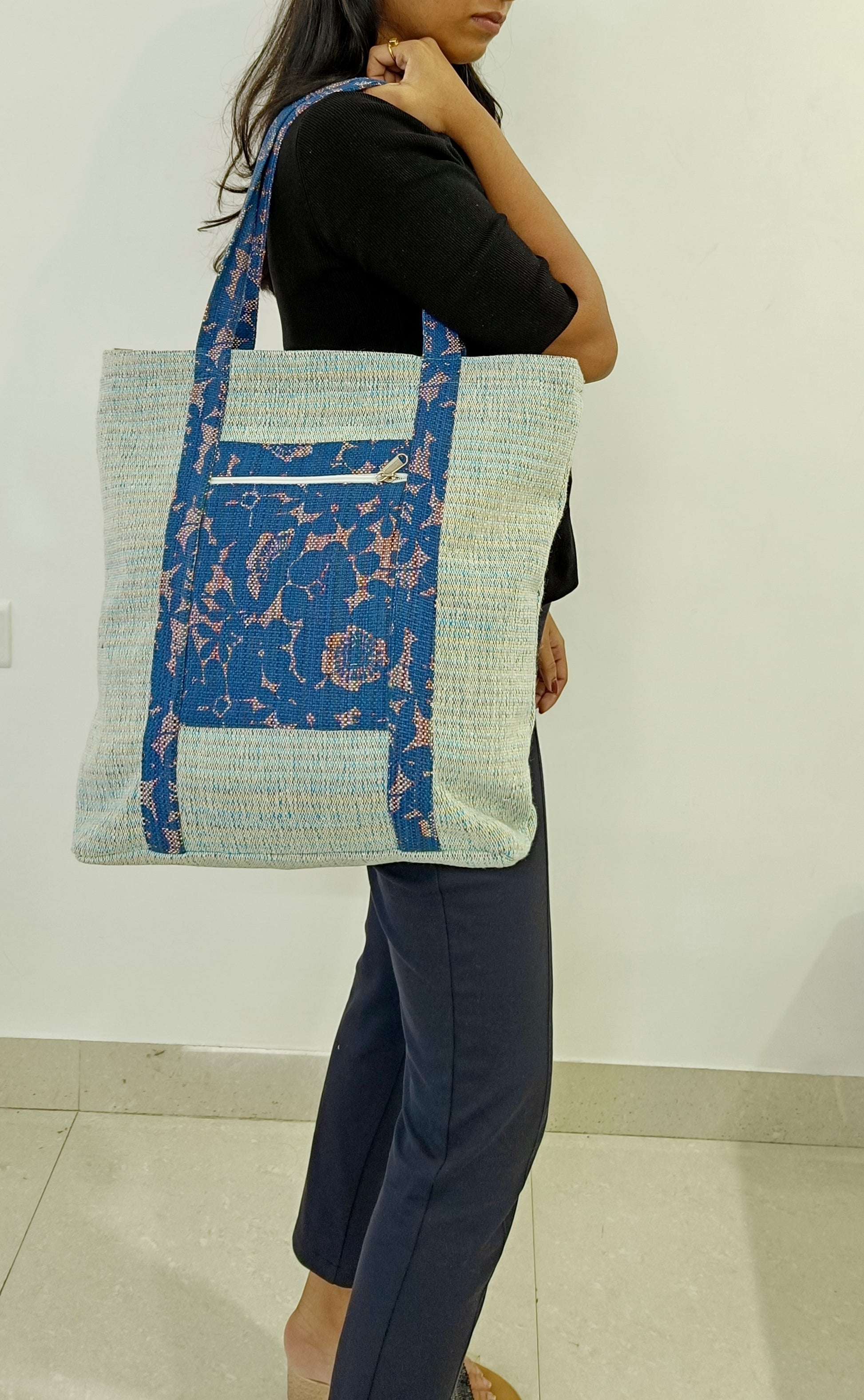 Blue Blossom Handloom Large Tote