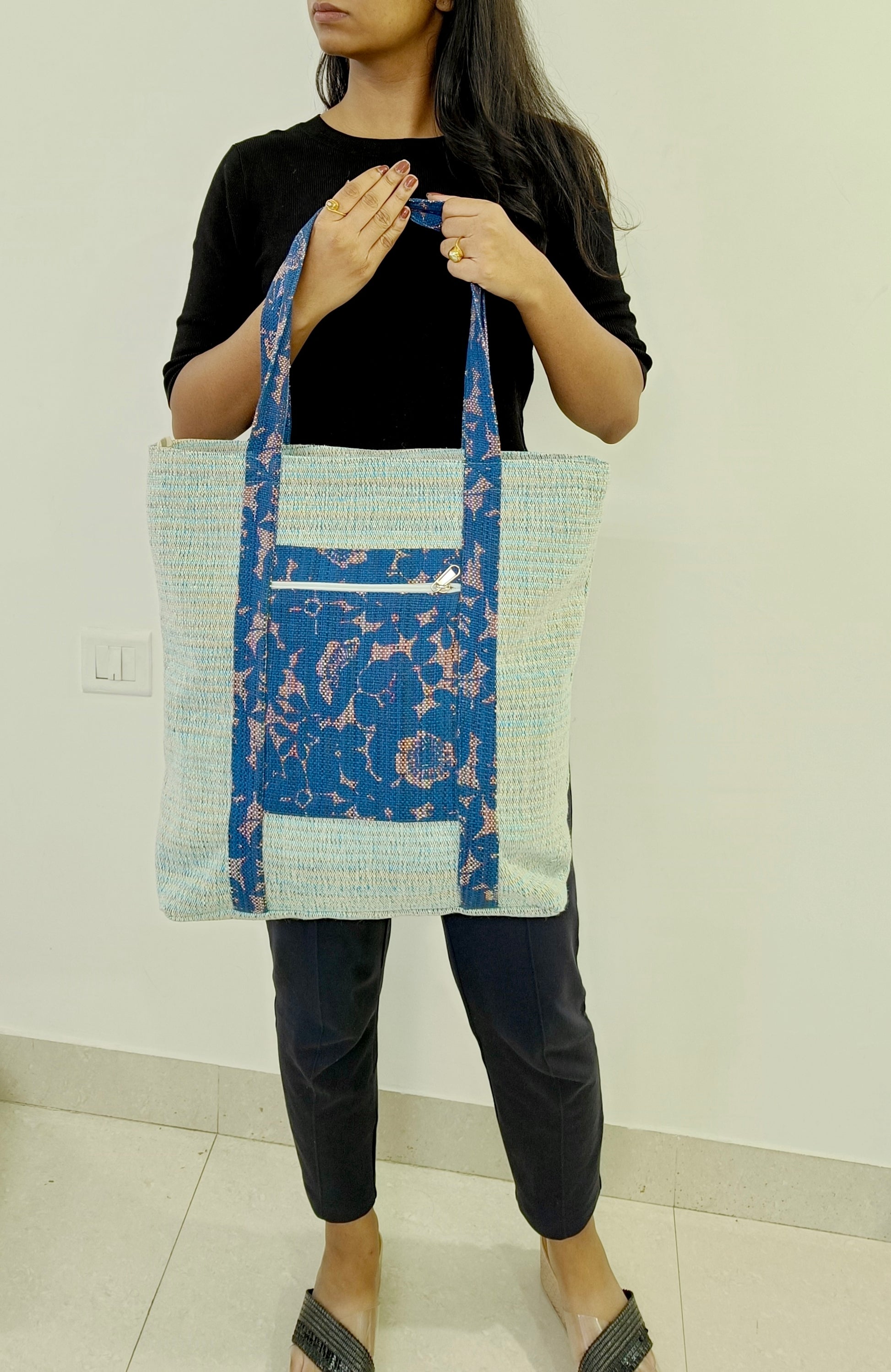 Blue Blossom Handloom Large Tote
