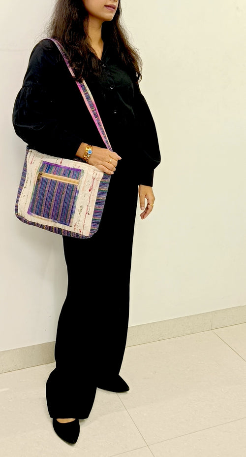 "Vivid Threads" Blue Handloom Sling Bag