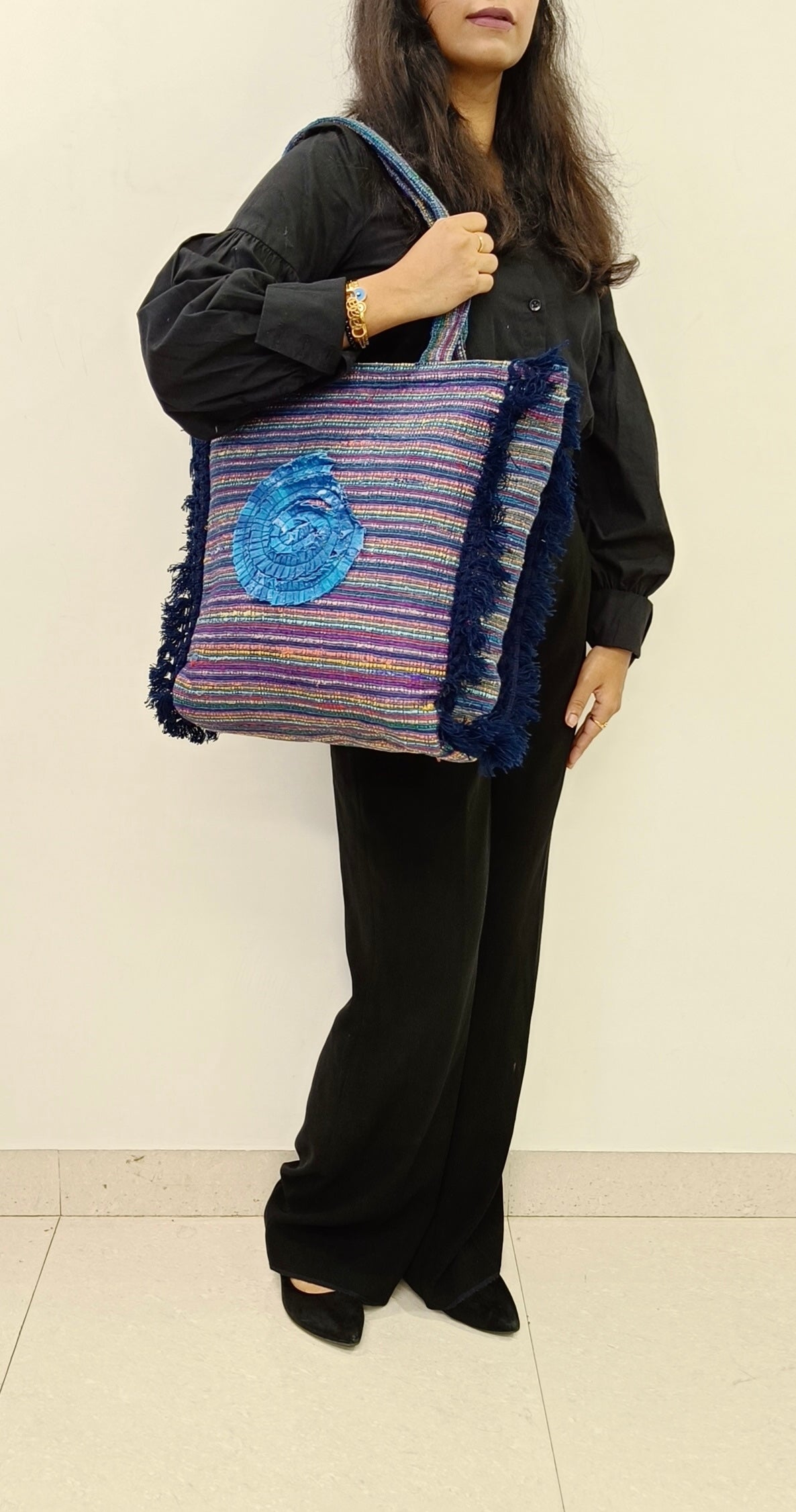 Handcrafted Blue Spiral Tote Bag
