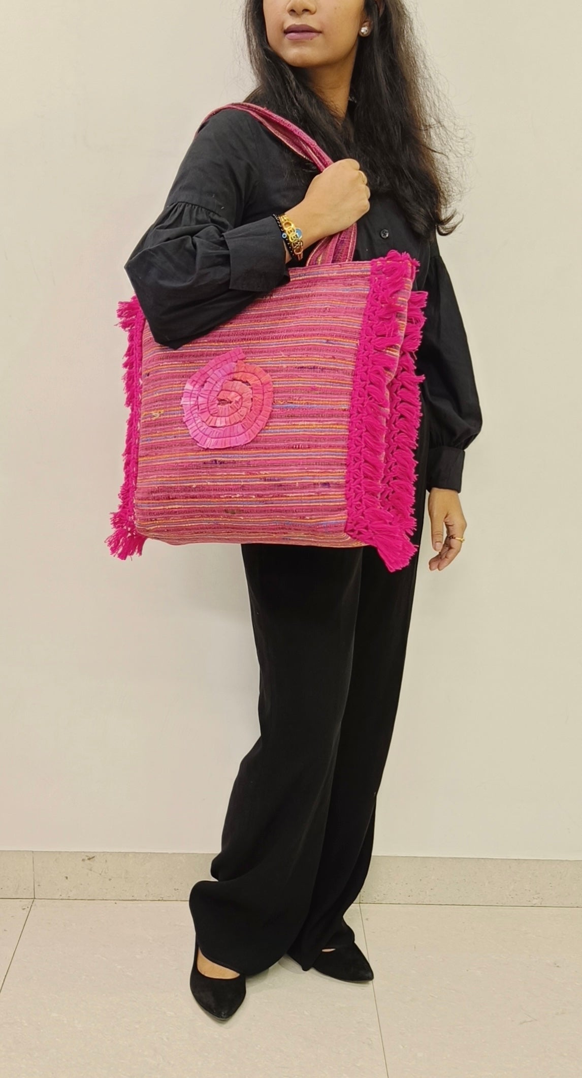 Handcrafted Pink Spiral Tote Bag