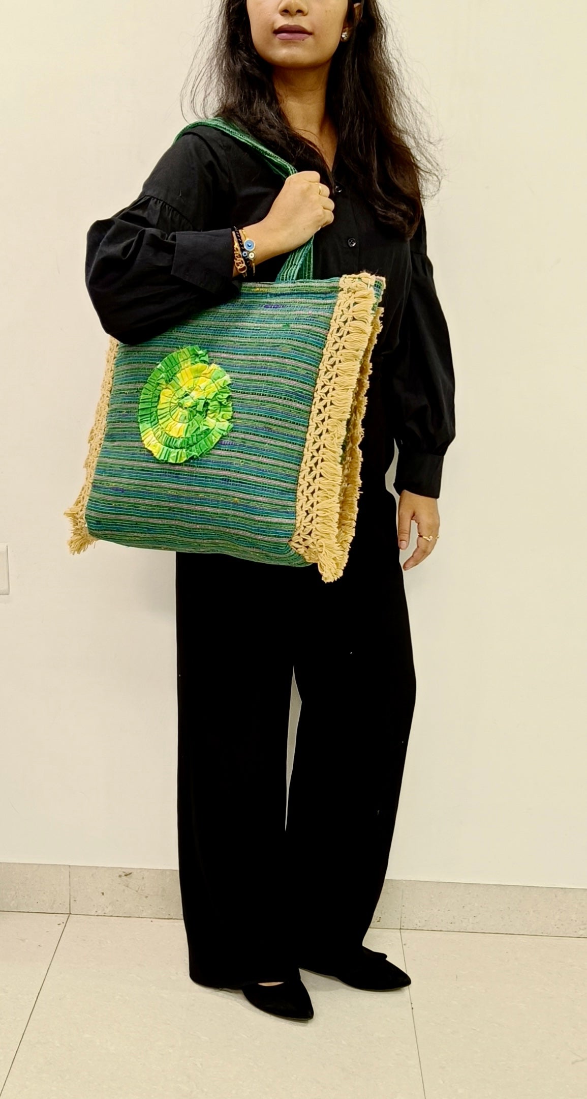 Handcrafted Green Spiral Tote Bag