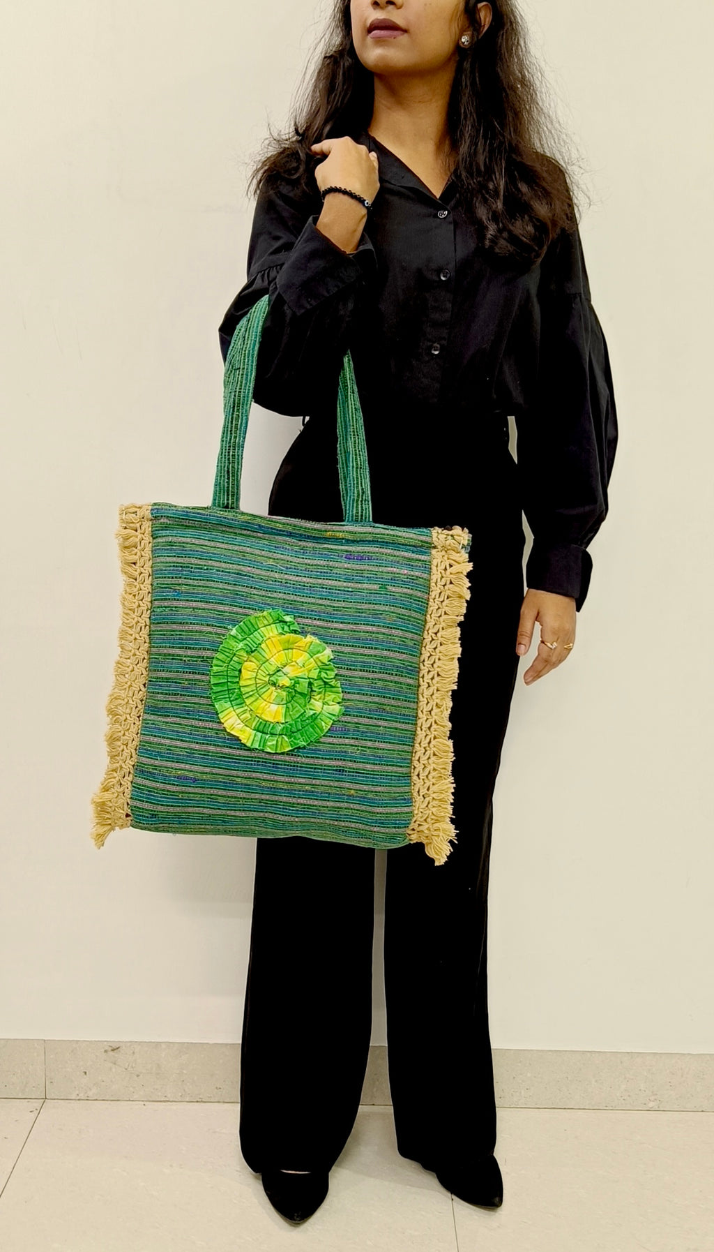 Handcrafted Green Spiral Tote Bag