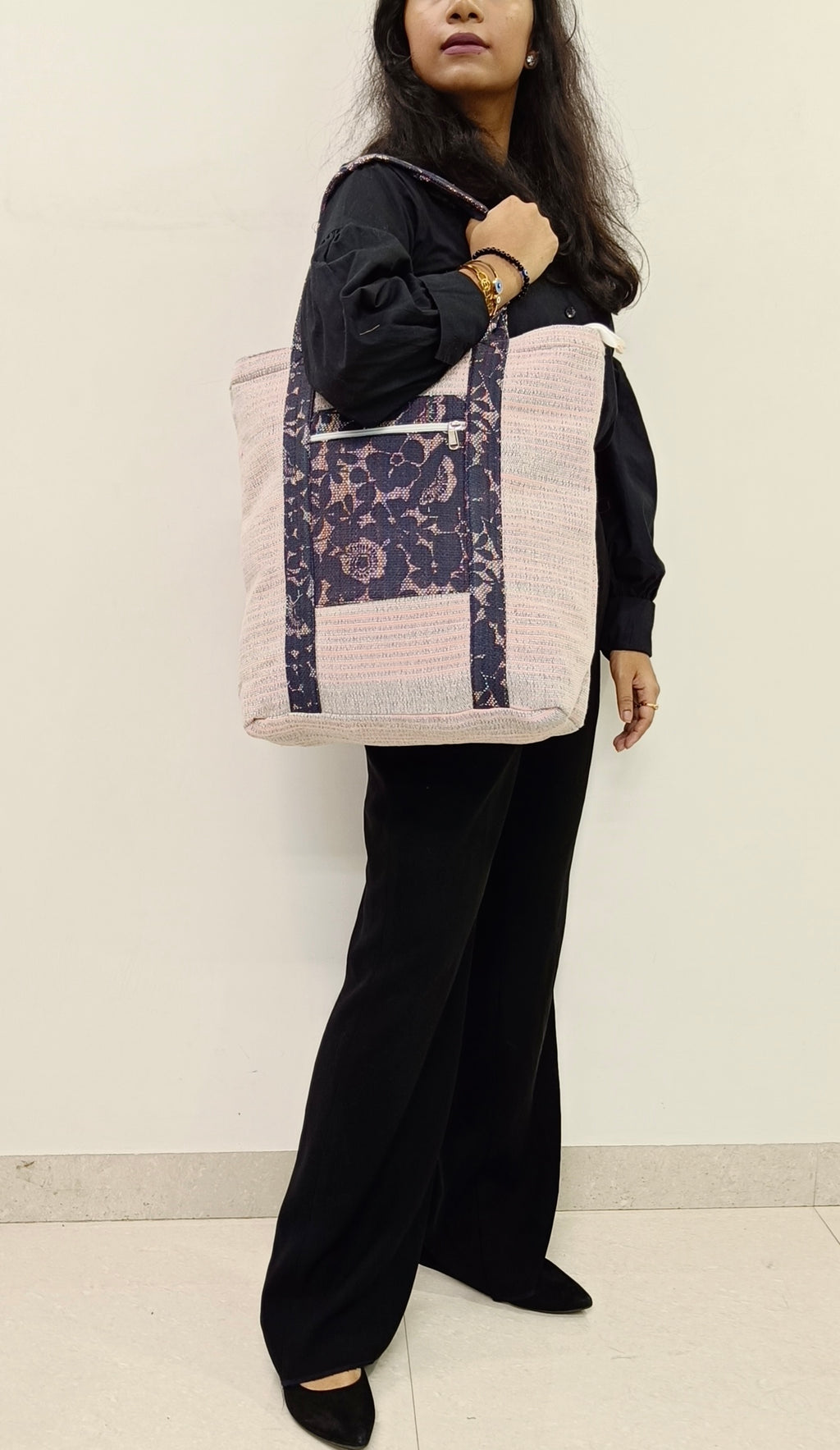 Black Blossom Handloom Large Tote