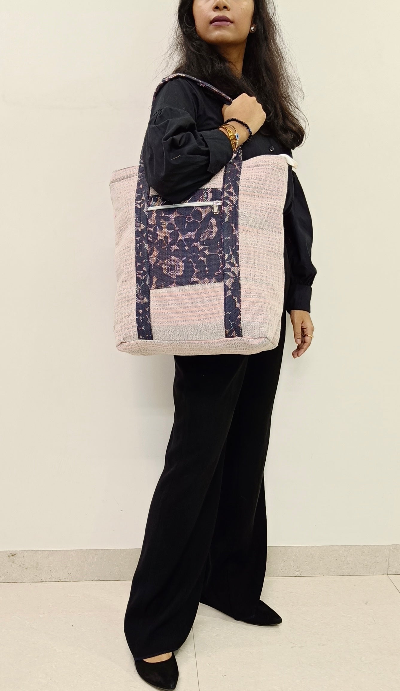 Black Blossom Handloom Large Tote
