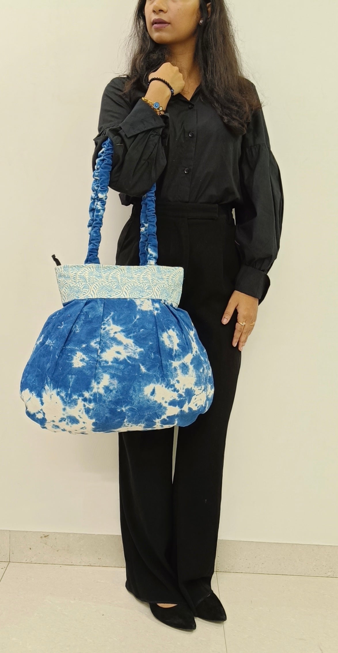 Indigo Bloom Tie-Dye Tote Bag