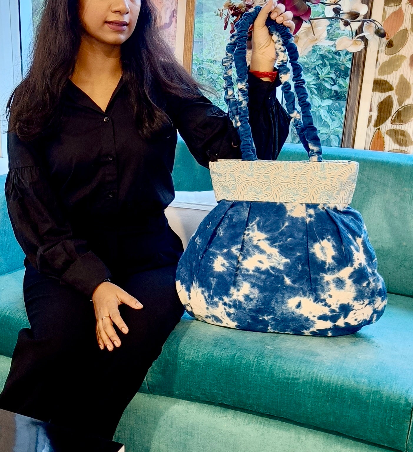 Indigo Bloom Tie-Dye Tote Bag