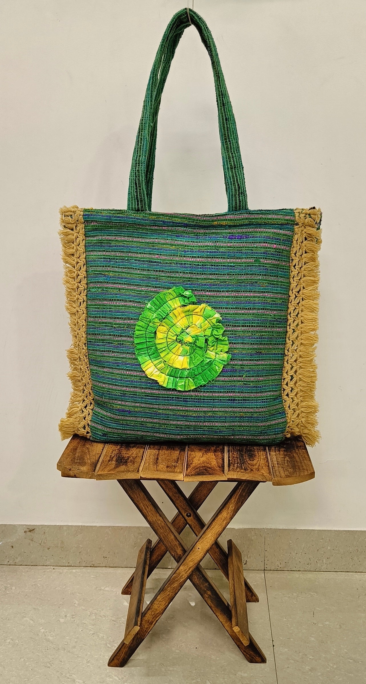 Handcrafted Green Spiral Tote Bag