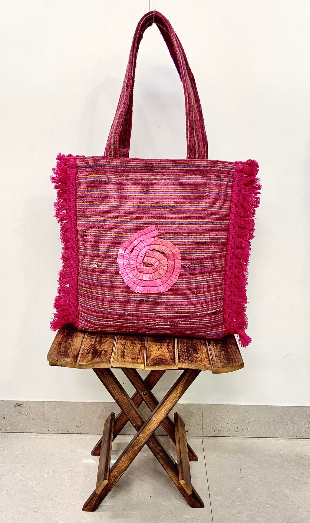 Handcrafted Pink Spiral Tote Bag