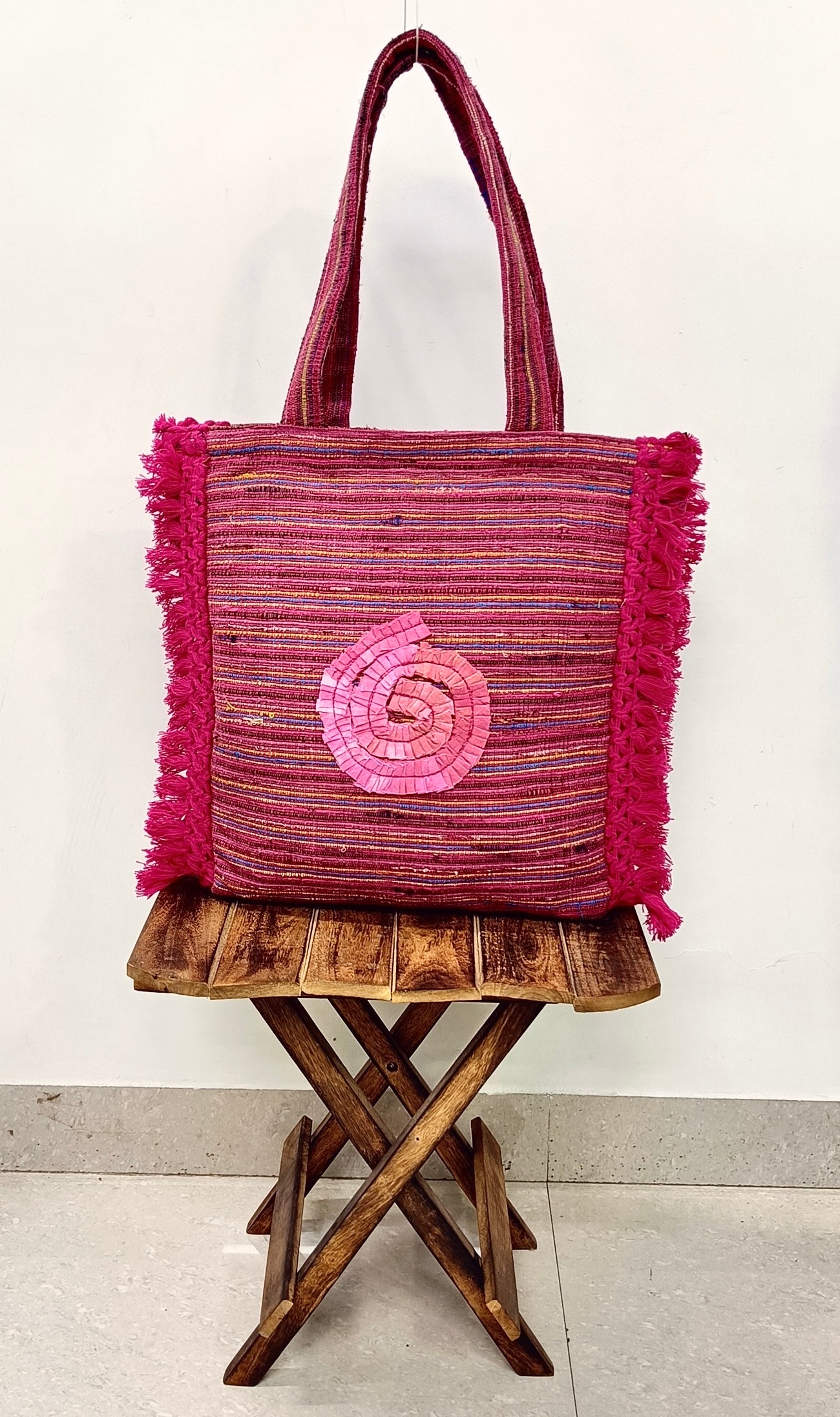 Handcrafted Pink Spiral Tote Bag