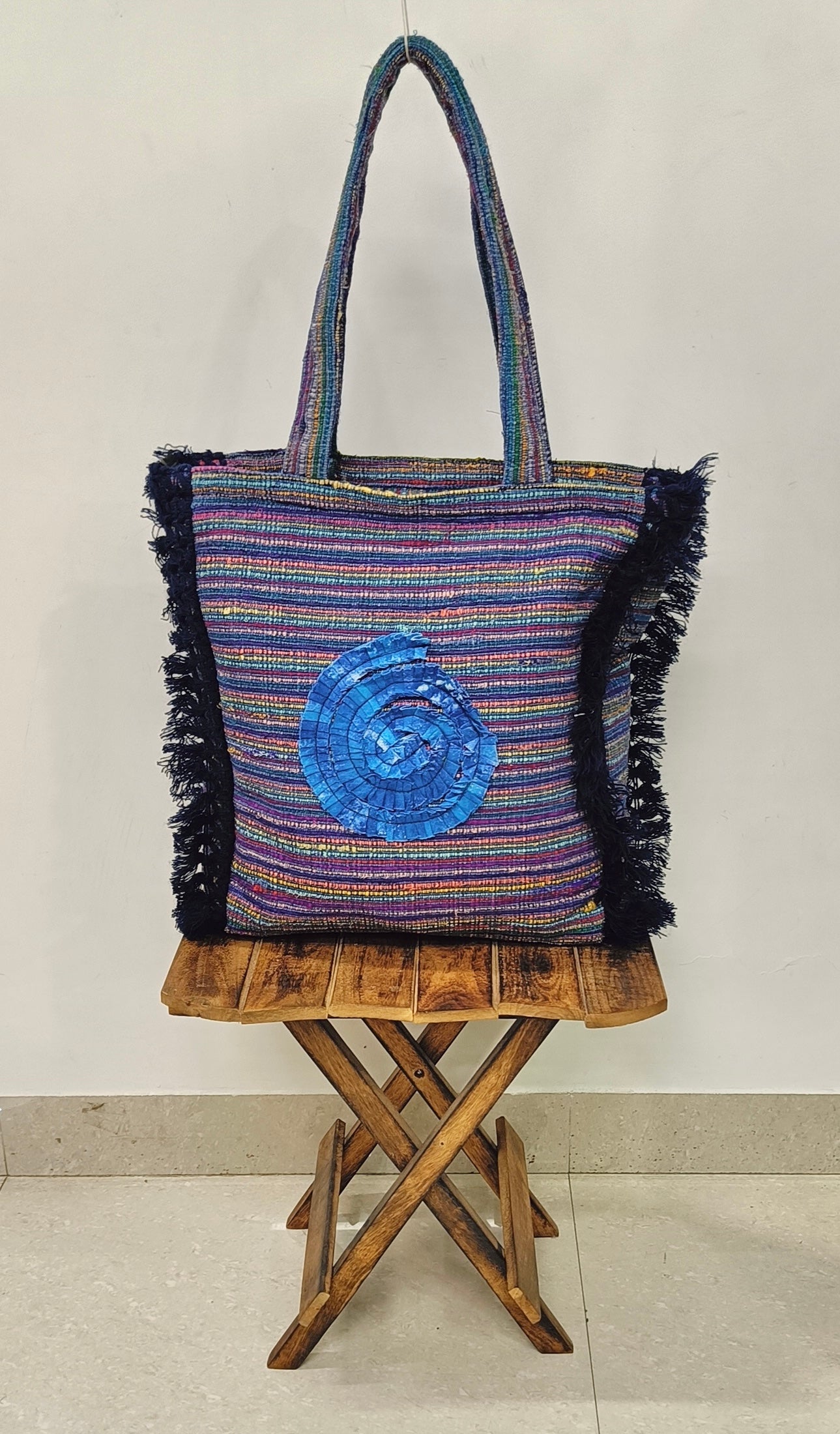 Handcrafted Blue Spiral Tote Bag