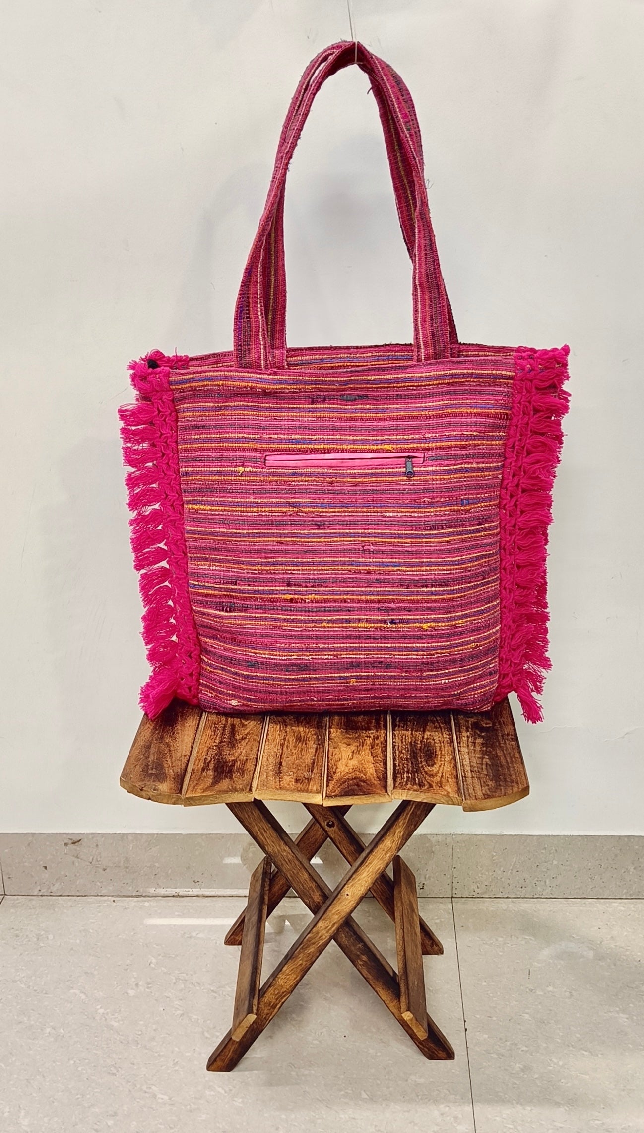 Handcrafted Pink Spiral Tote Bag