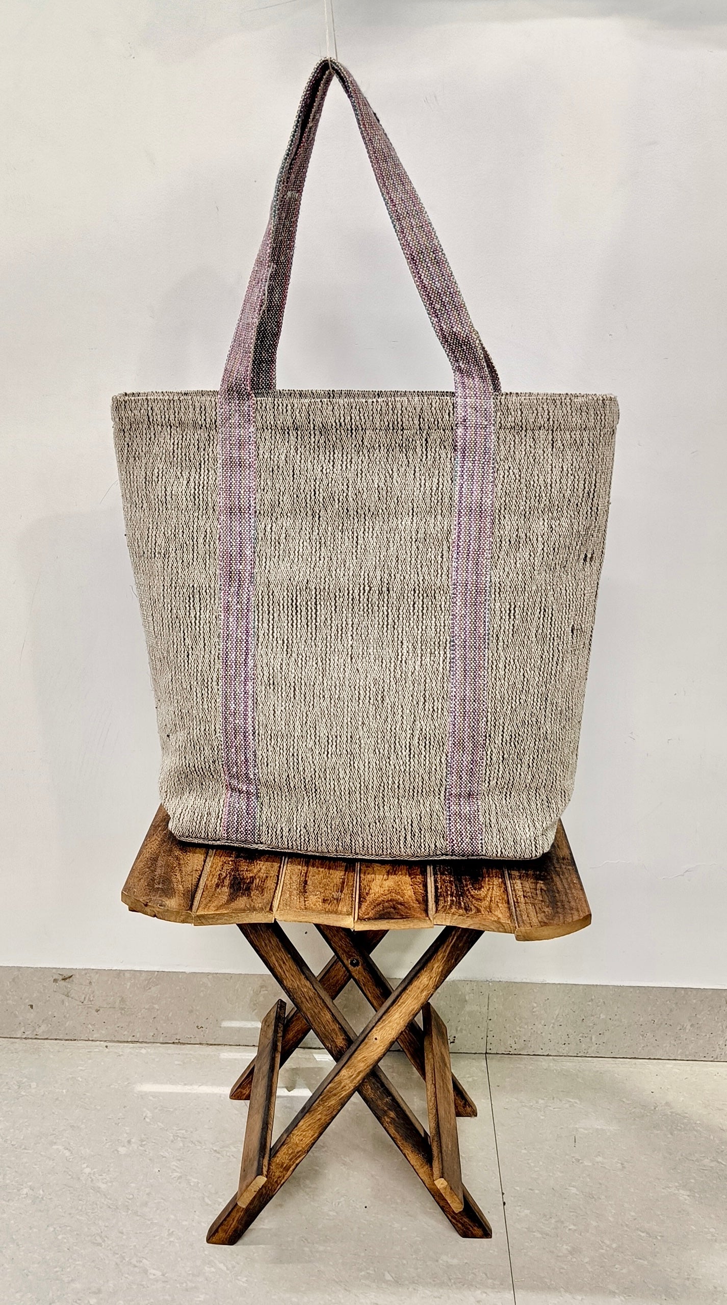 EMBROIDERED ELEGANCE KHADI DORI FABRIC TOTE BAG