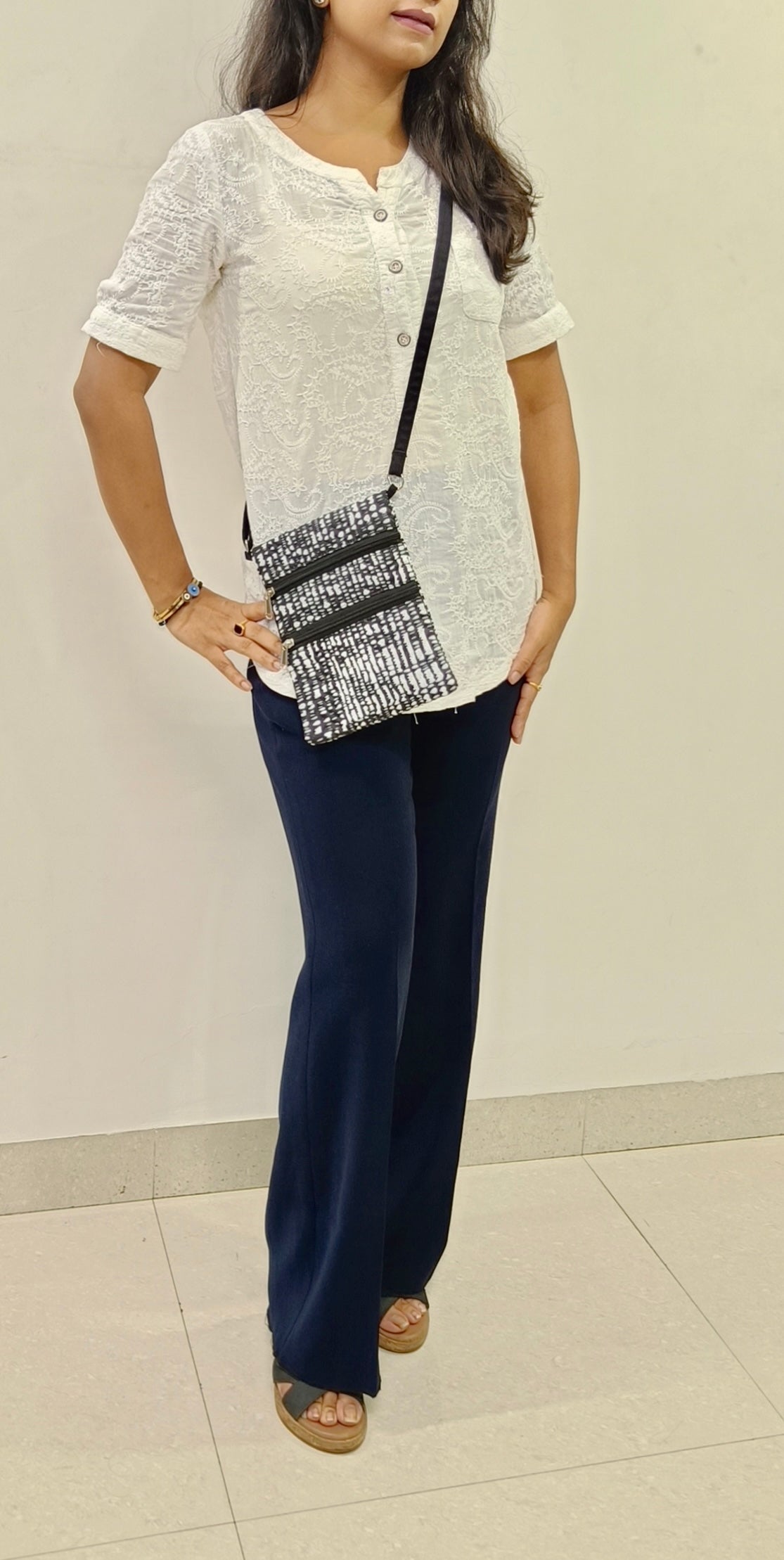 Abstract Black Waterproof Korean Quilted Mini Sling Bag