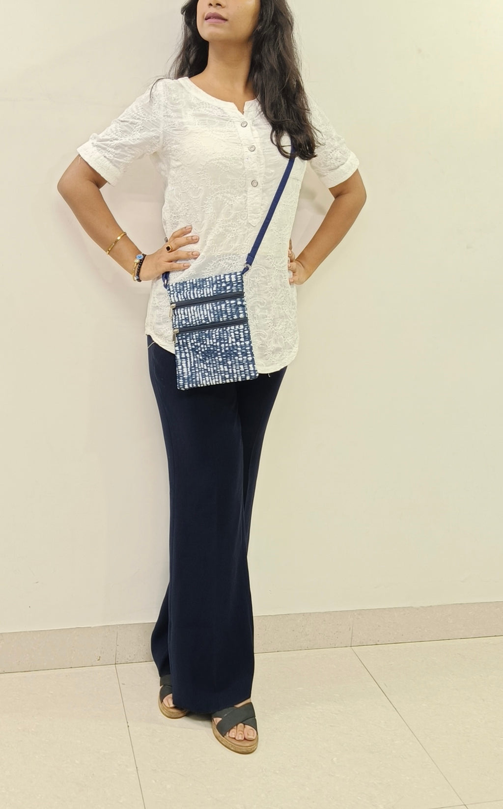 Abstract Navy Waterproof Korean Quilted Mini Sling Bag