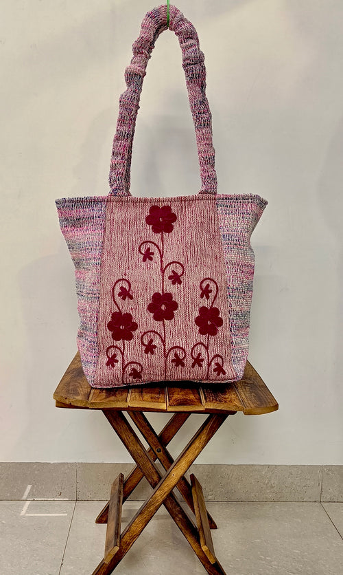 "Blossom Bloom" Red Handloom Embroidered Tote