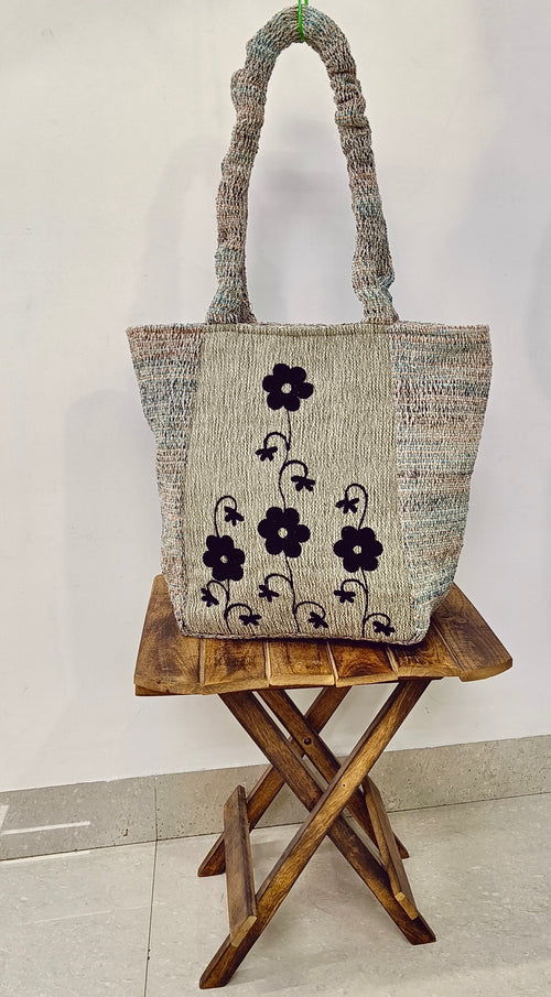 "Blossom Bloom" Black Handloom Embroidered Tote