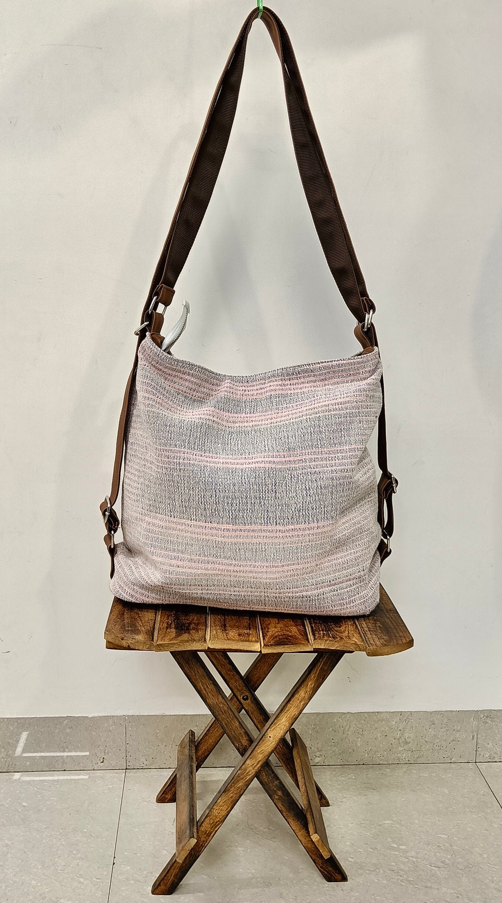 Stria Purple Convertible Backpack and Shoulder Handloom Bag
