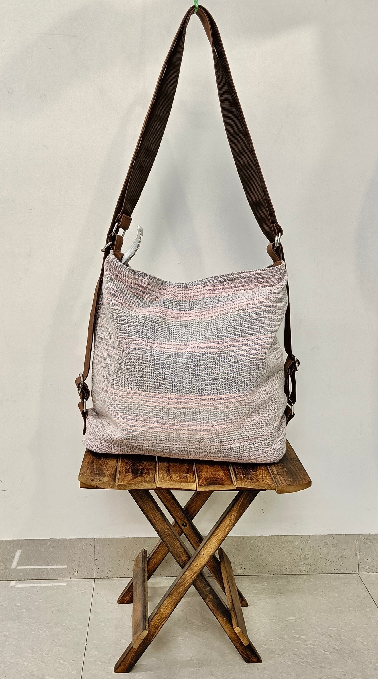Stria Purple Convertible Backpack and Shoulder Handloom Bag