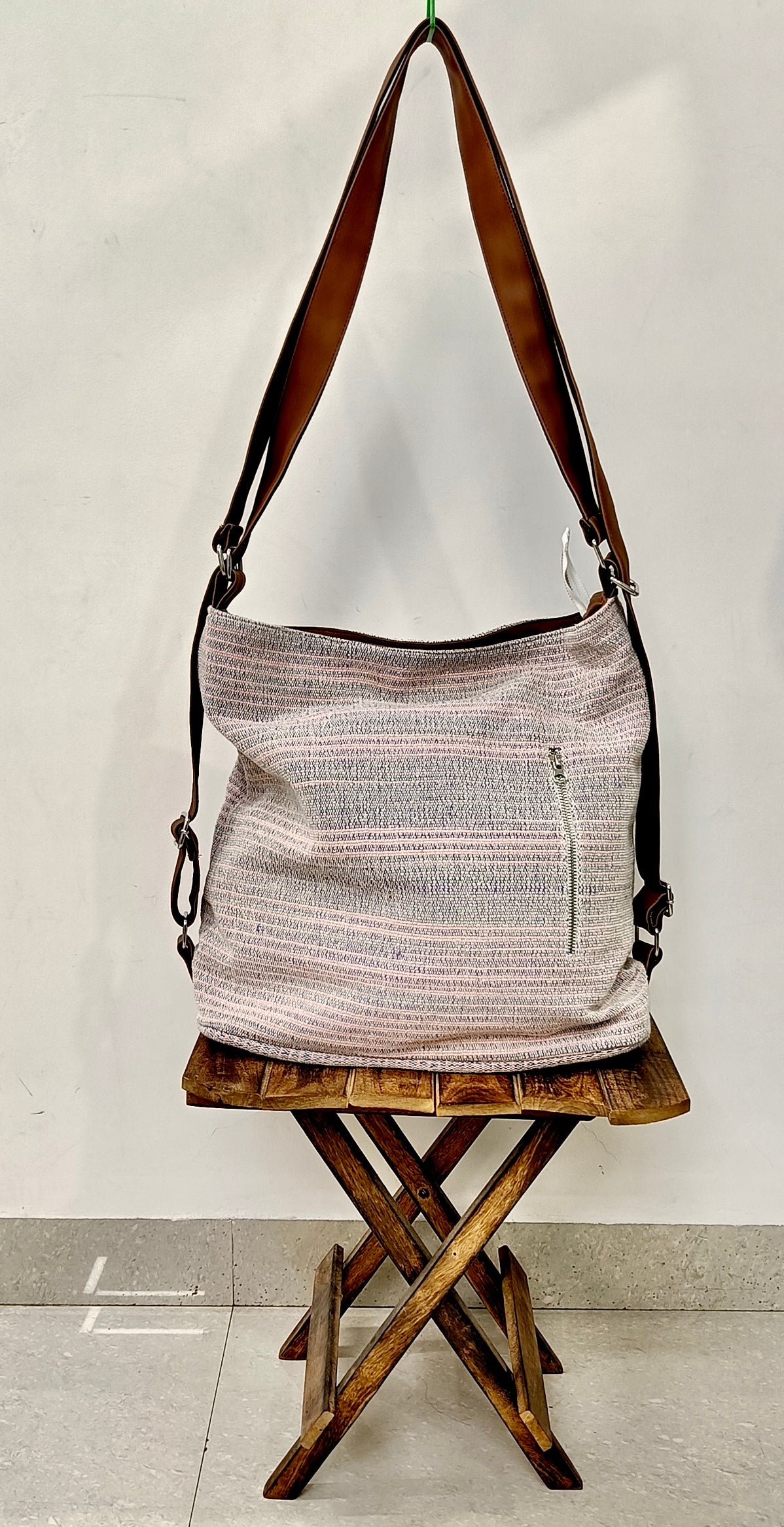 Stria Purple Convertible Backpack and Shoulder Handloom Bag