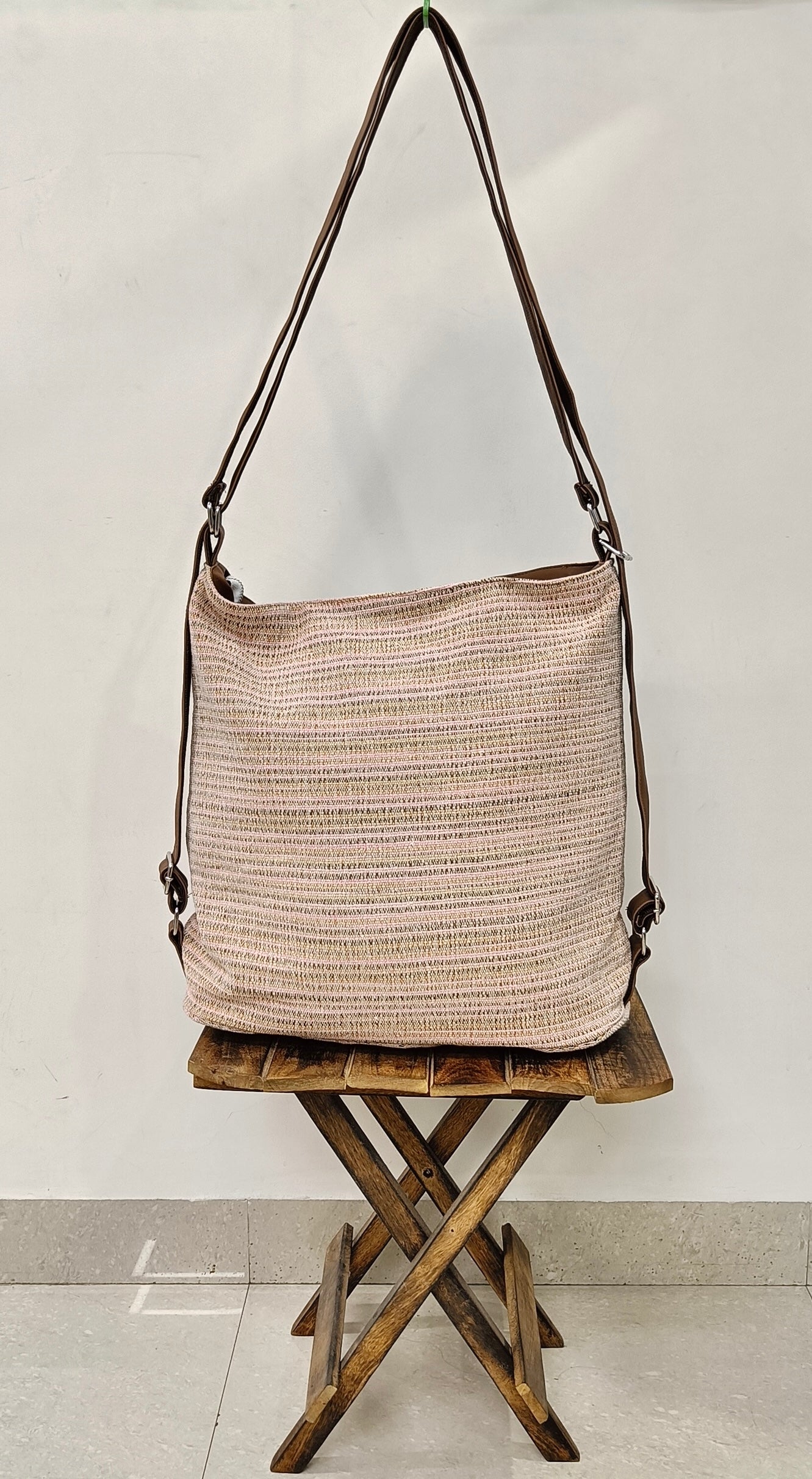 Stria Pink Convertible Backpack and Shoulder Handloom Bag