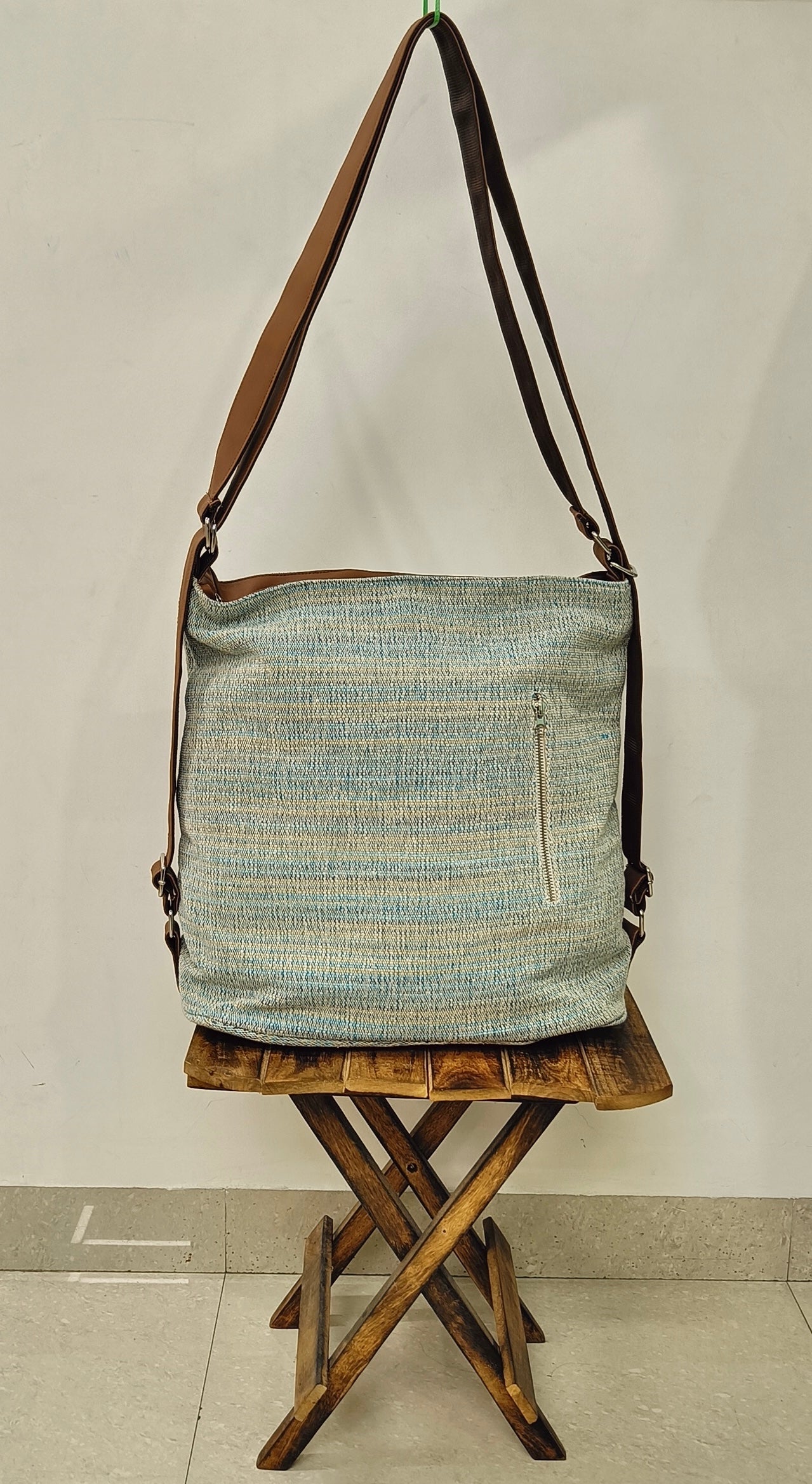 Stria Blue Convertible Backpack and Shoulder Handloom Bag