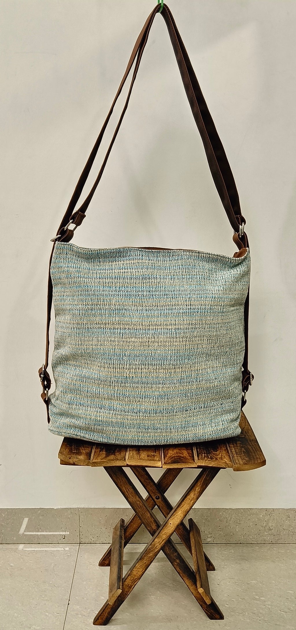 Stria Blue Convertible Backpack and Shoulder Handloom Bag