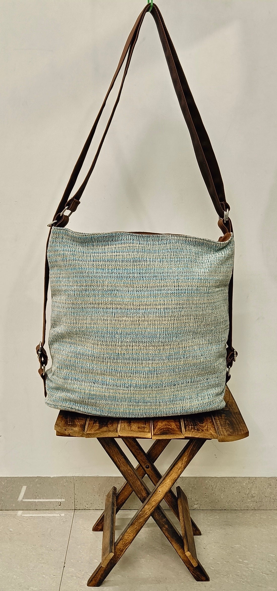 Stria Blue Convertible Backpack and Shoulder Handloom Bag