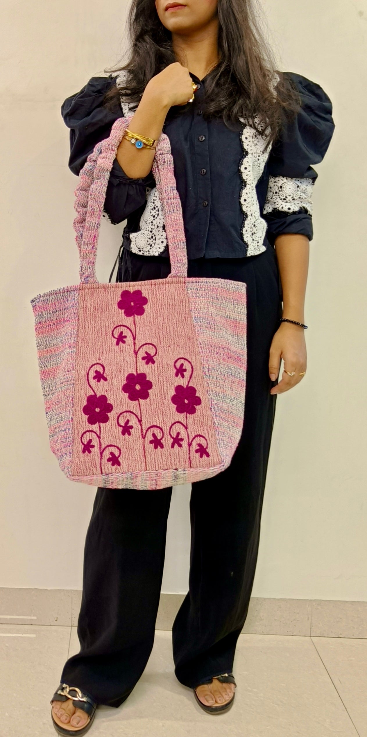 "Blossom Bloom" Red Handloom Embroidered Tote