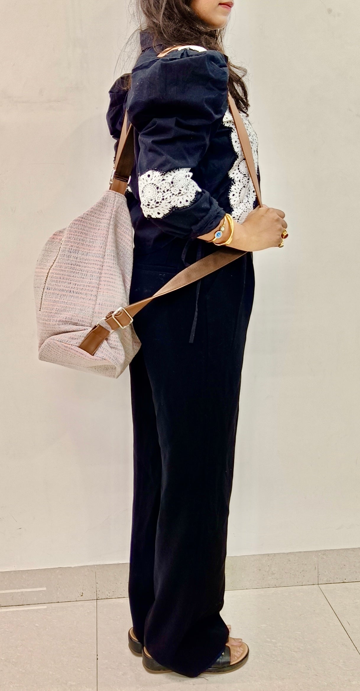 Stria Purple Convertible Backpack and Shoulder Handloom Bag