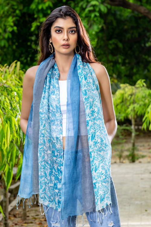 100% Linen Scarf with Dual Design – Ombre & PAISLEY Harmony