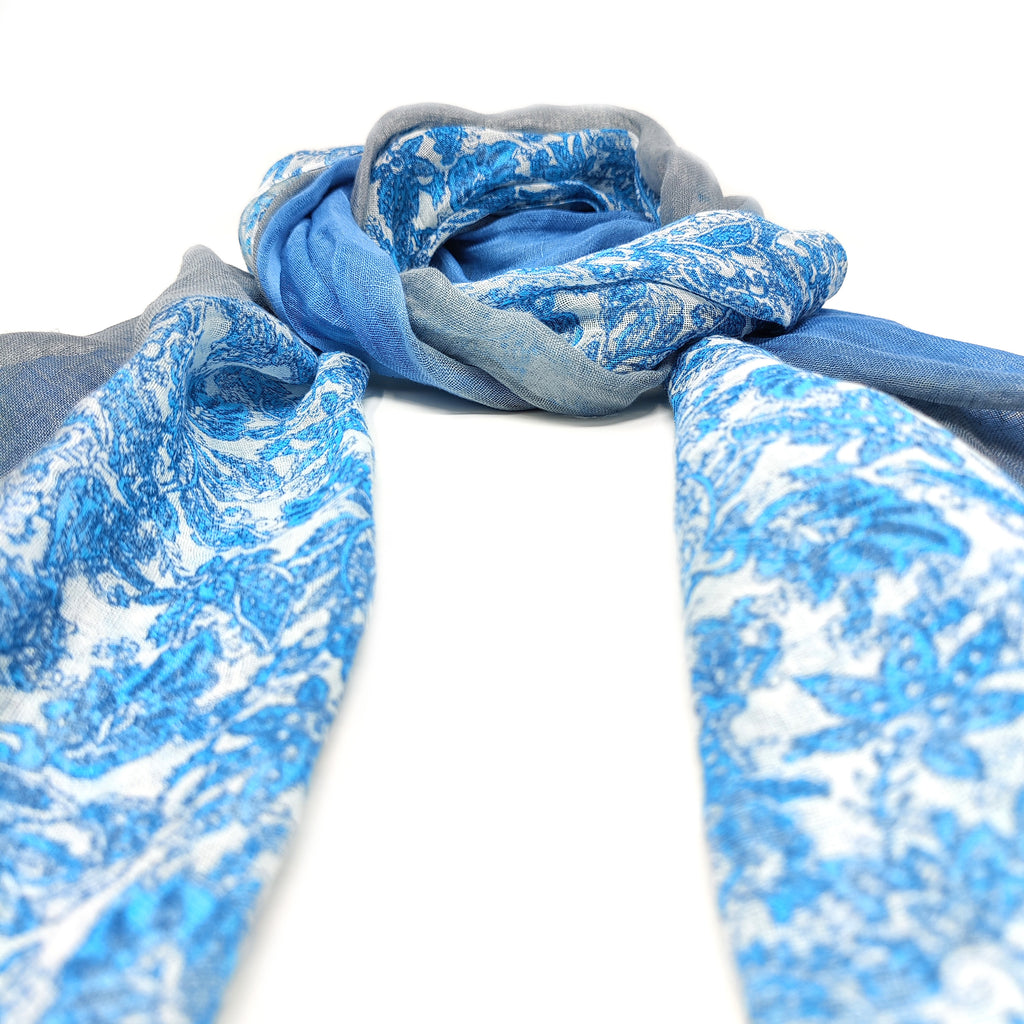100% Linen Scarf with Dual Design – Ombre & PAISLEY Harmony