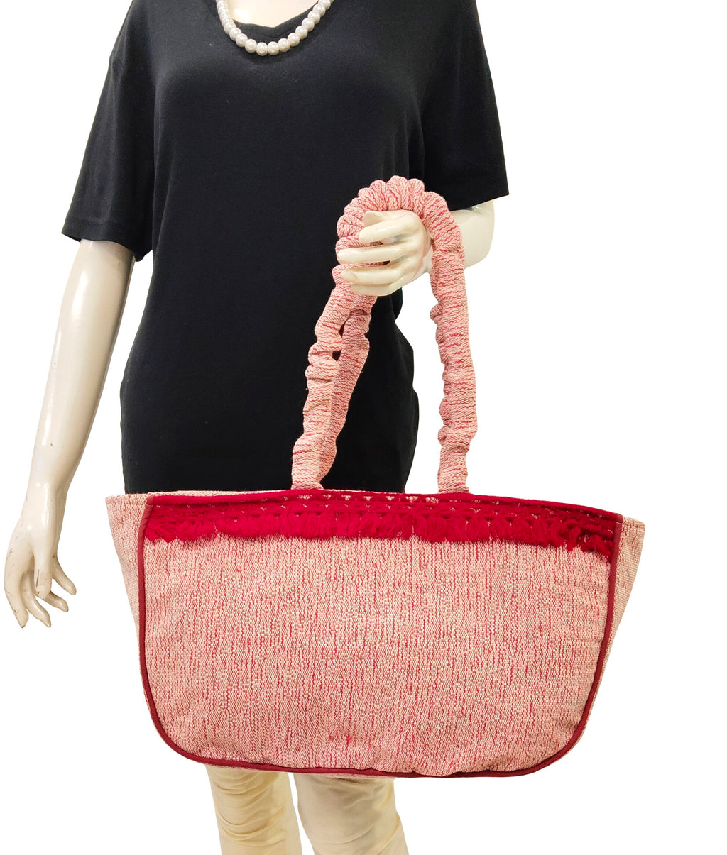 Scarlet Grace Red Boat Handloom Tote Bag