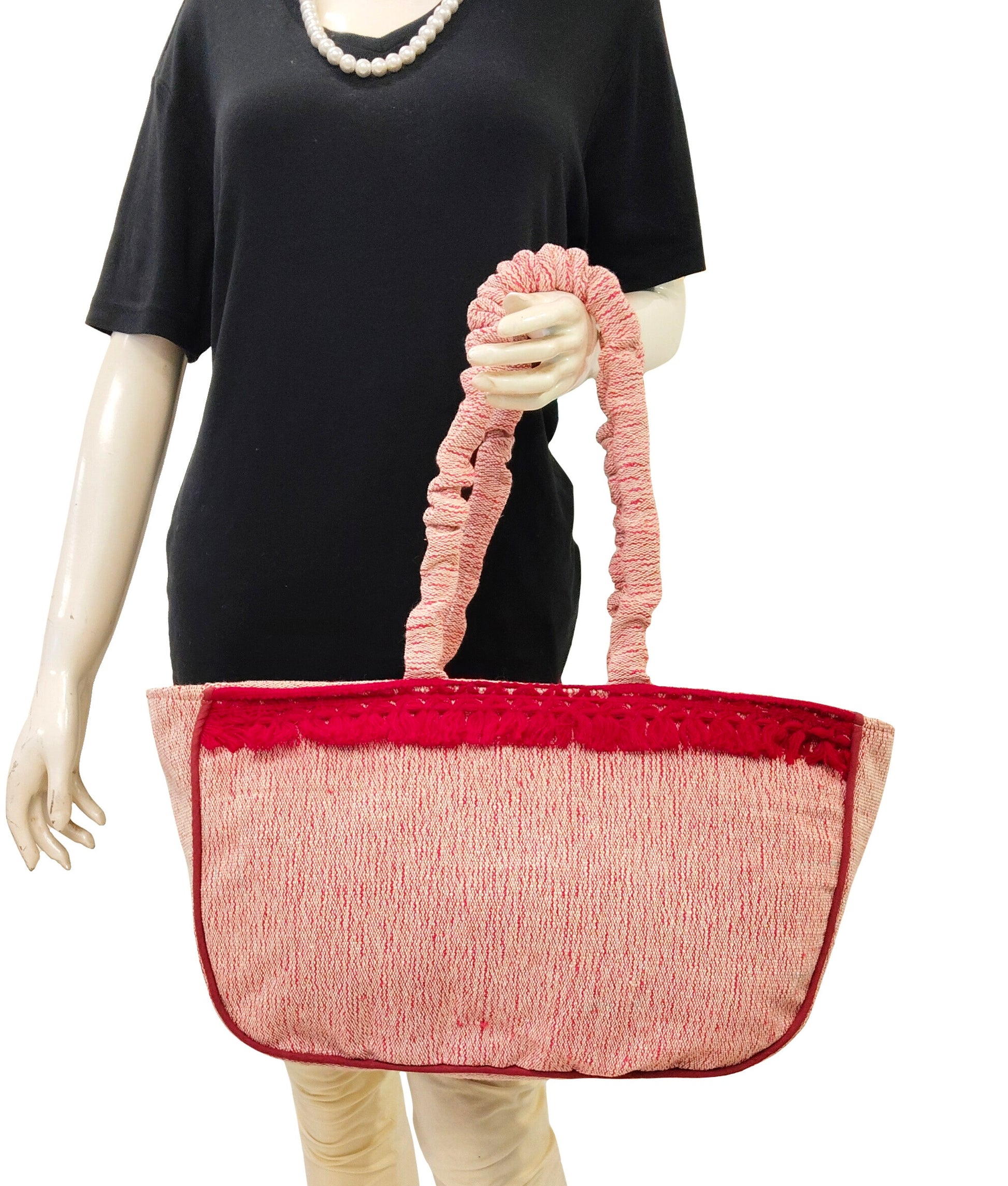 Scarlet Grace Red Boat Handloom Tote Bag