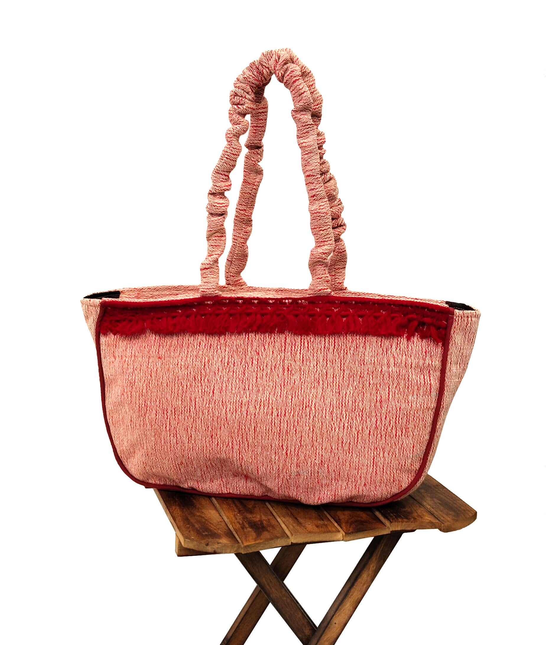Scarlet Grace Red Boat Handloom Tote Bag