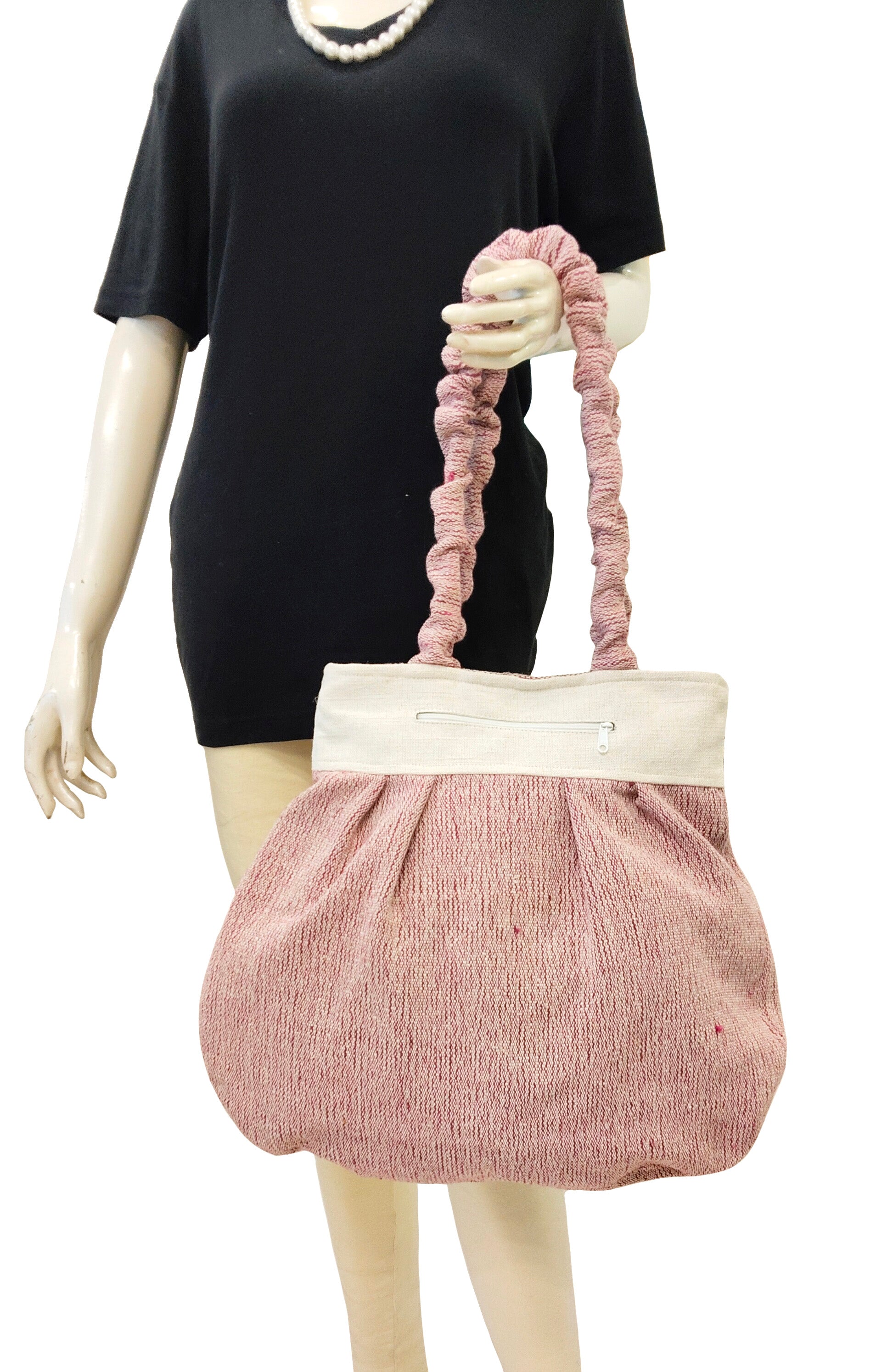 Petal Blush Red Embroidered Handloom Tote