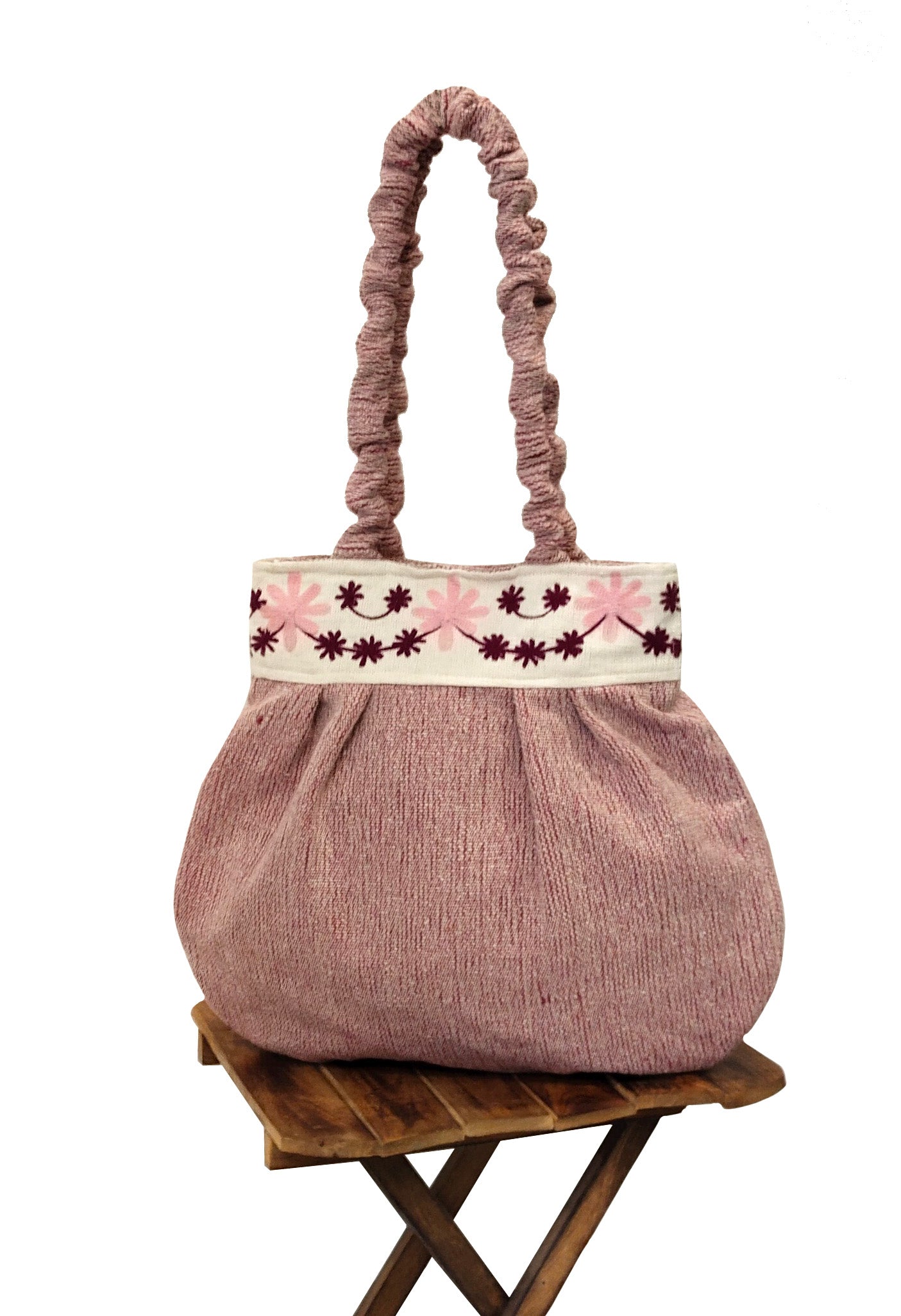 Petal Blush Red Embroidered Handloom Tote