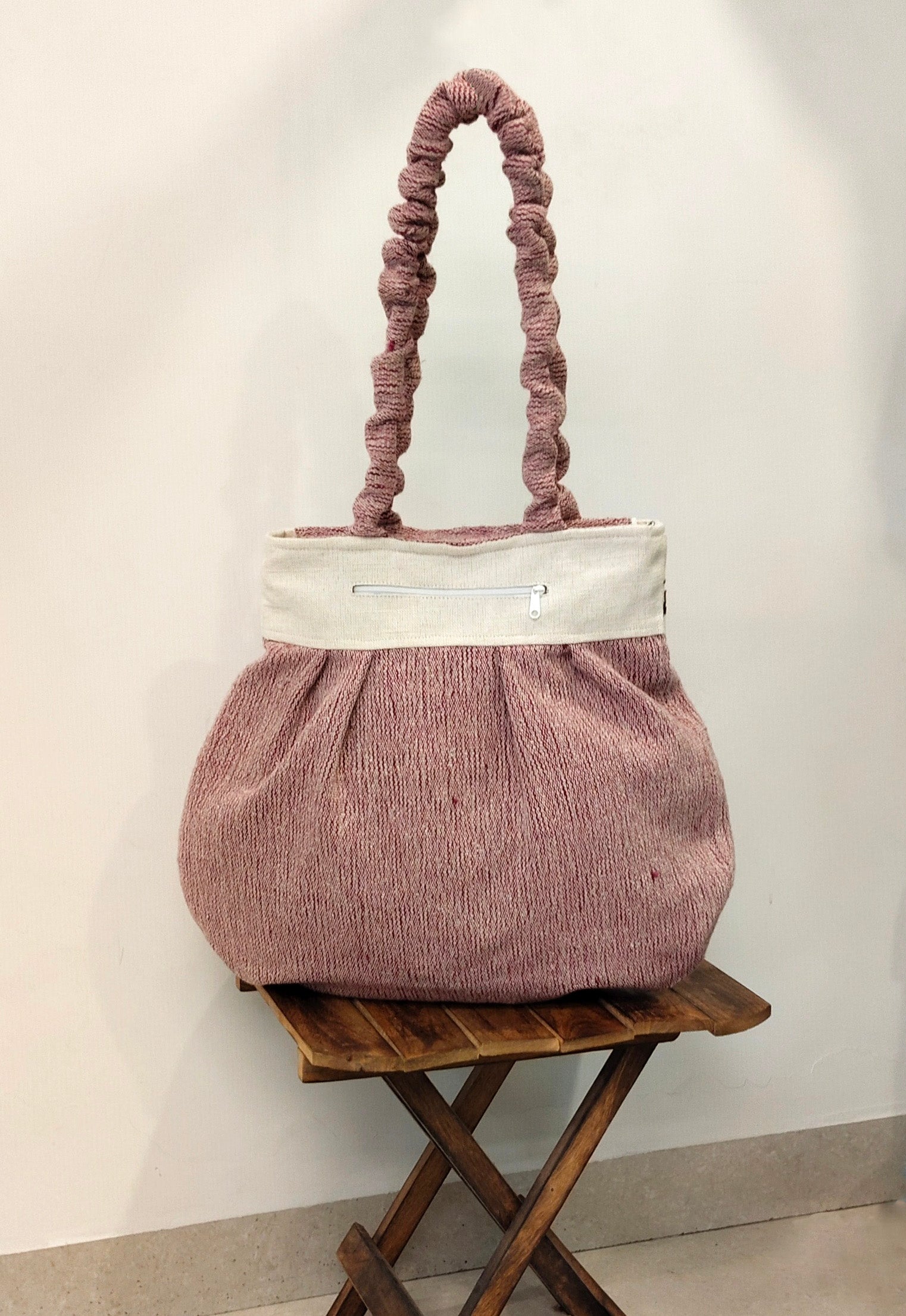 Petal Blush Red Embroidered Handloom Tote