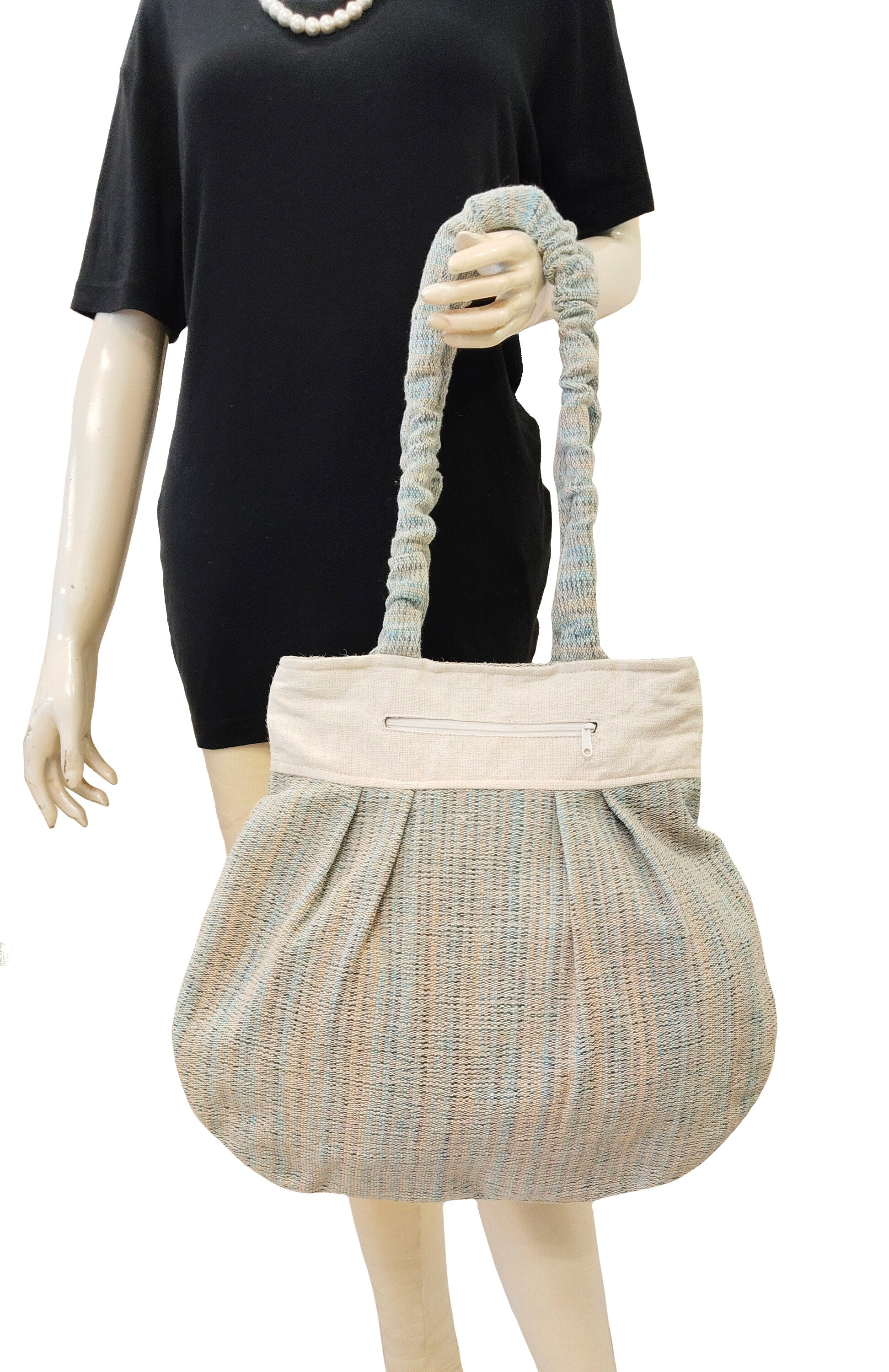 Petal Blues Embroidered Handloom Tote