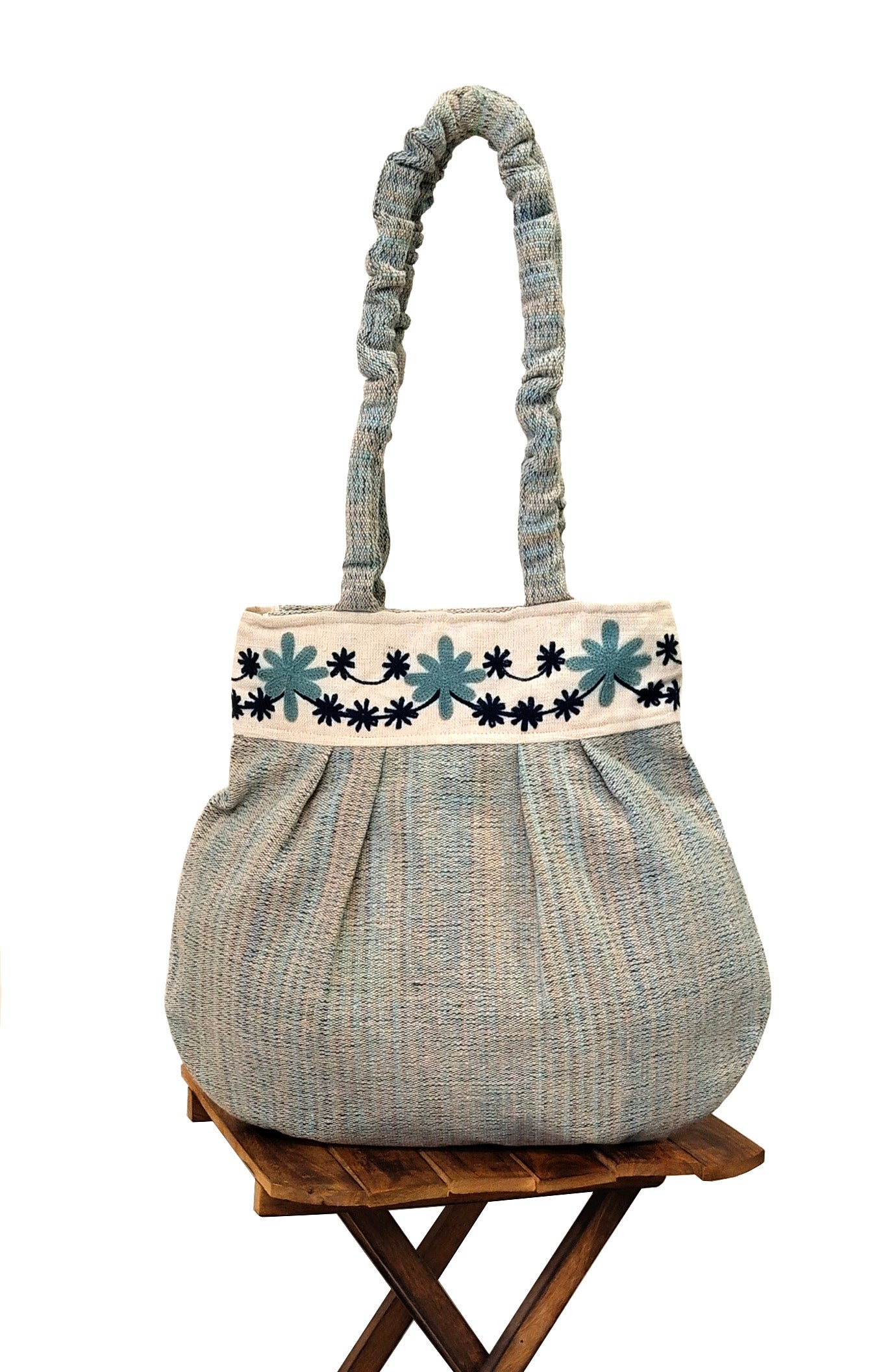 Petal Blues Embroidered Handloom Tote