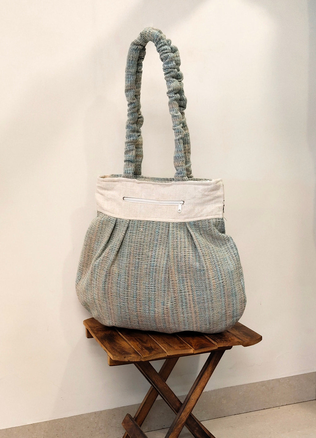 Petal Blues Embroidered Handloom Tote