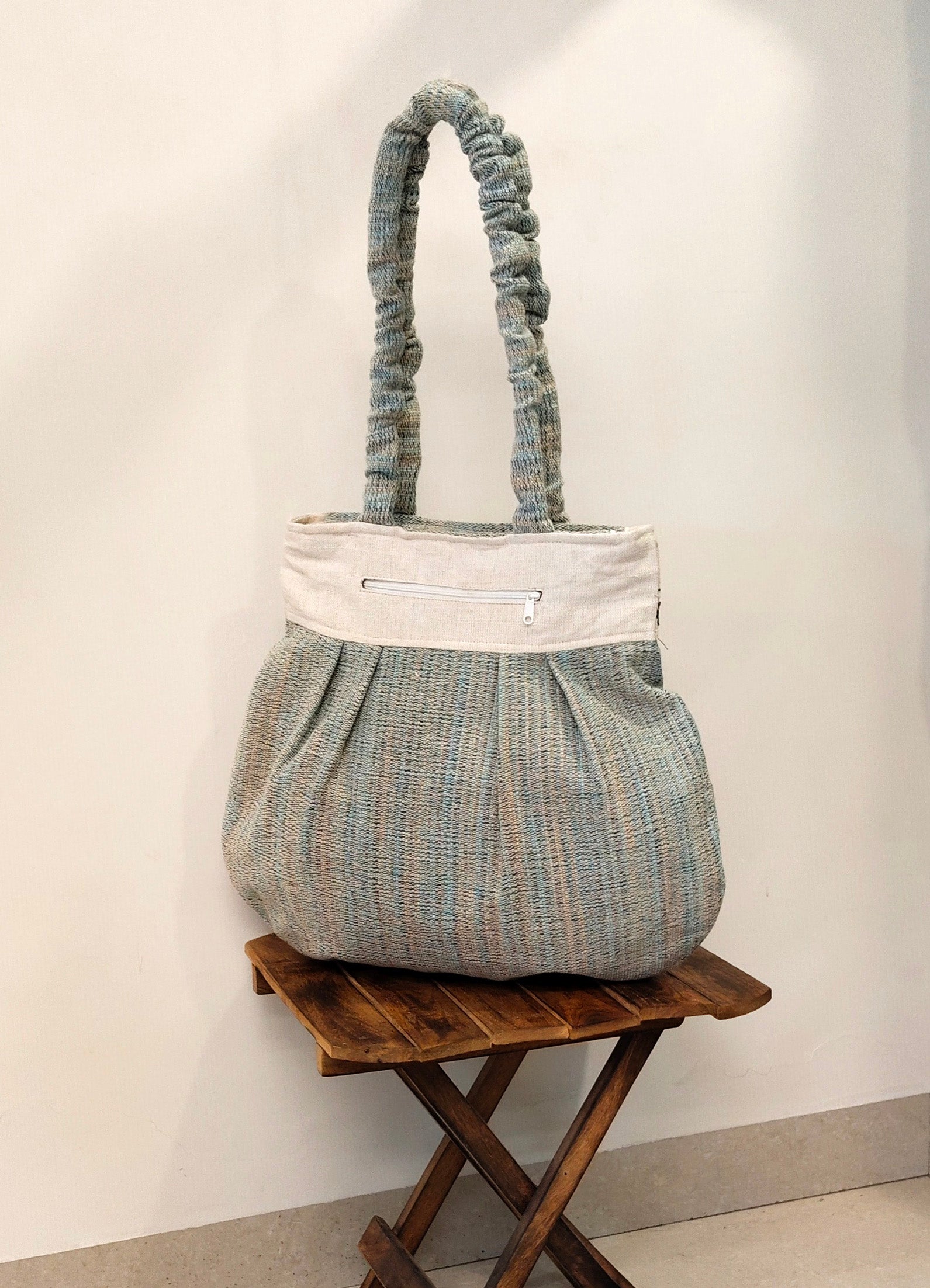 Petal Blues Embroidered Handloom Tote