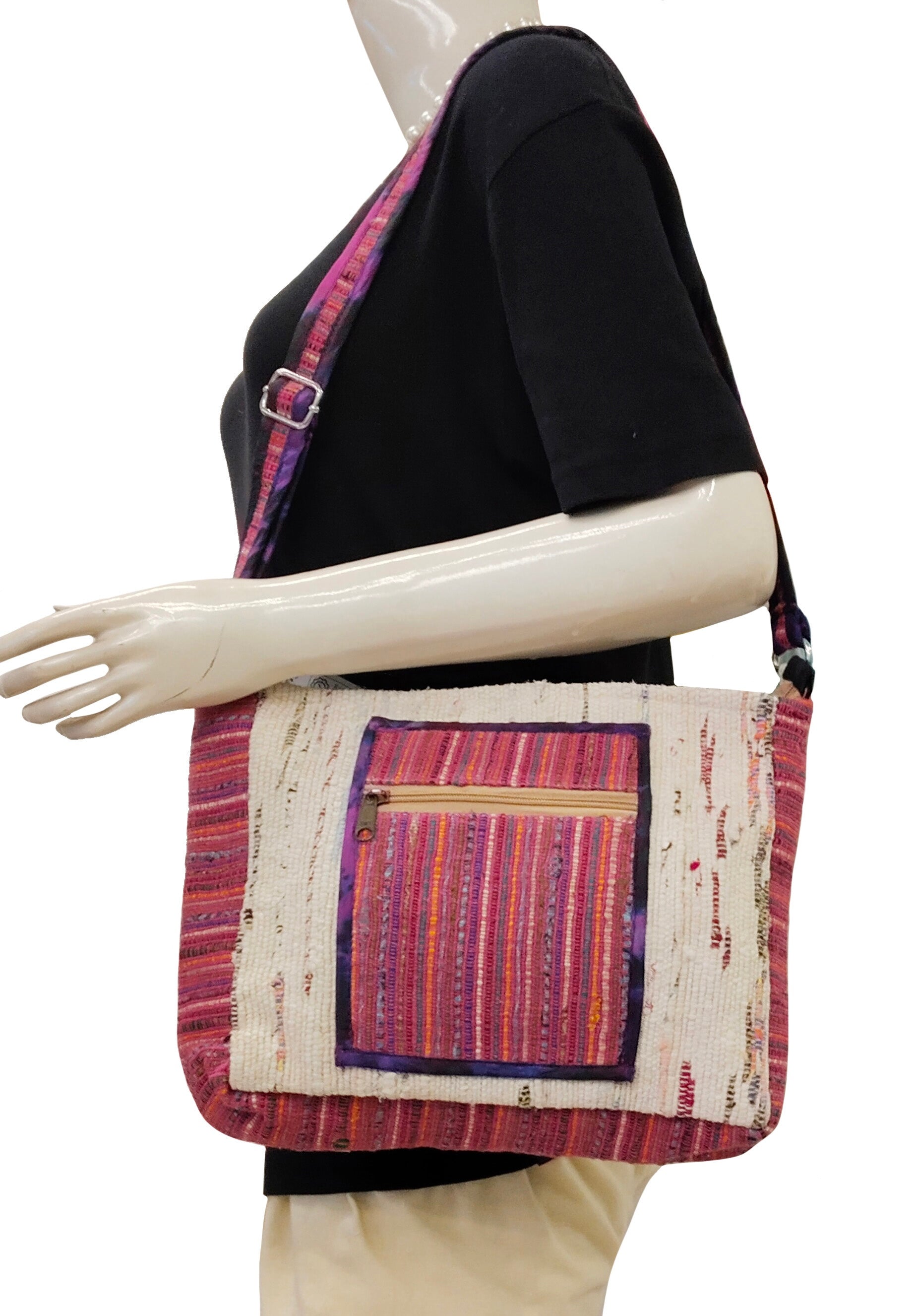 "Vivid Threads" Pink Handloom Sling Bag