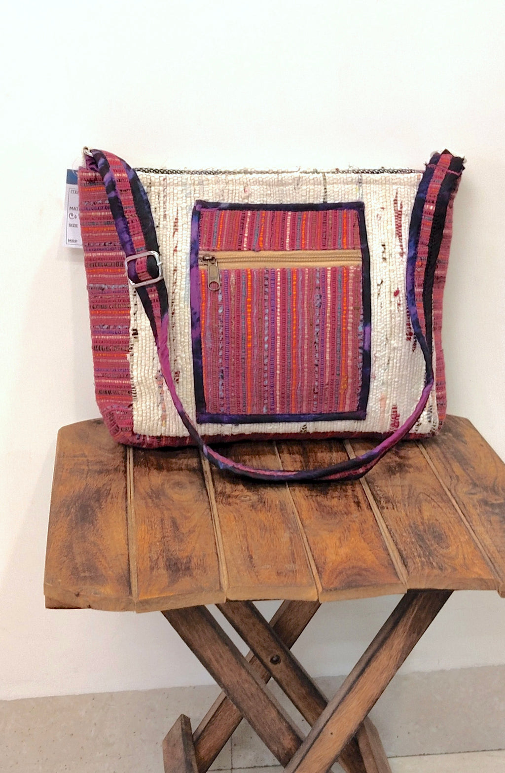 "Vivid Threads" Pink Handloom Sling Bag