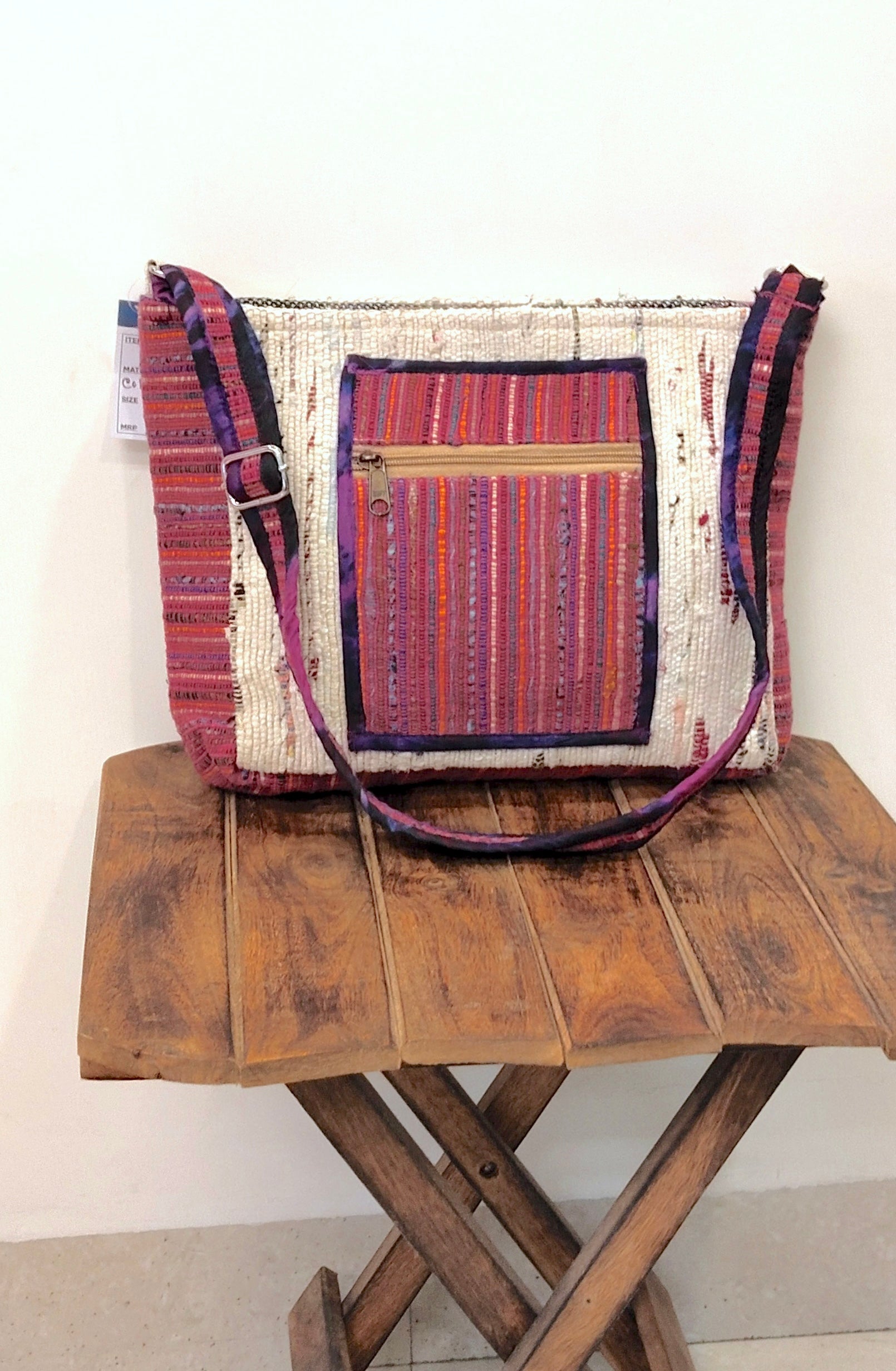 "Vivid Threads" Pink Handloom Sling Bag