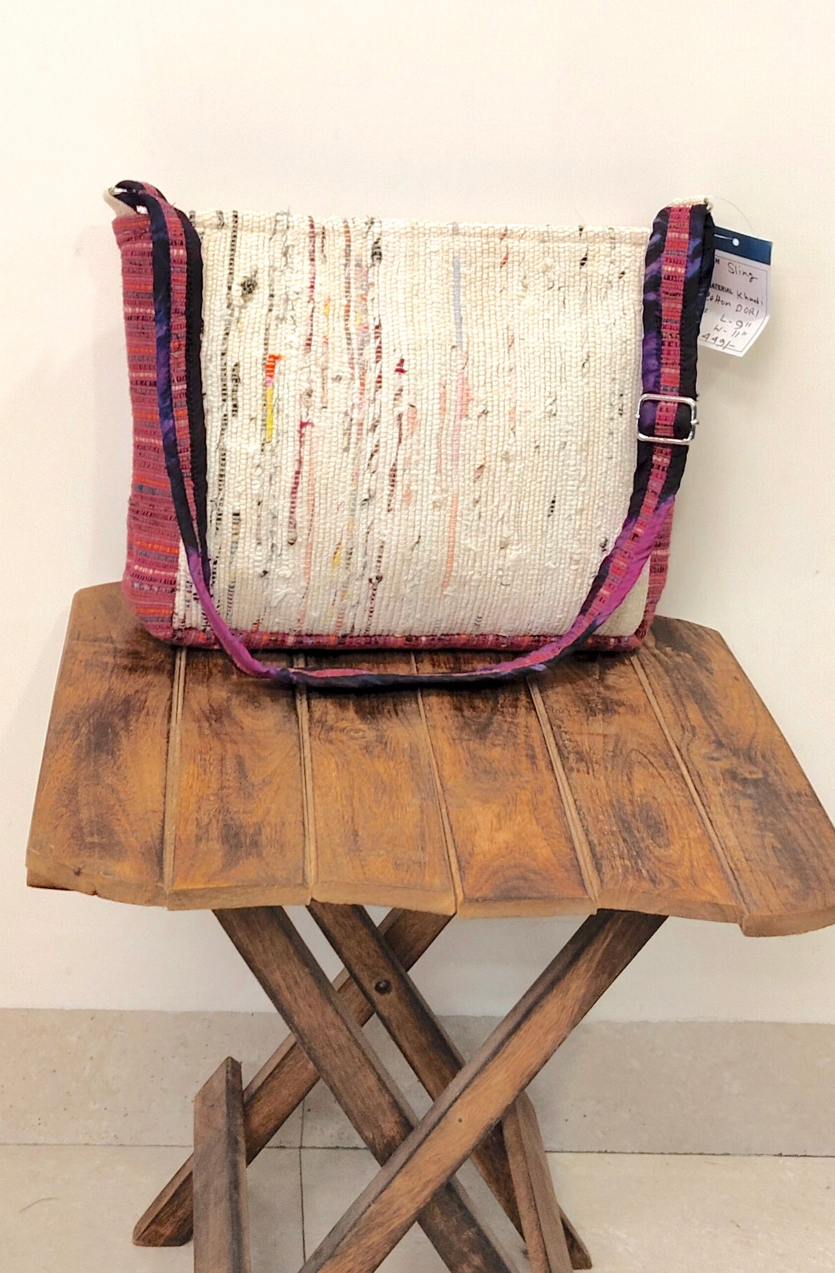 "Vivid Threads" Pink Handloom Sling Bag